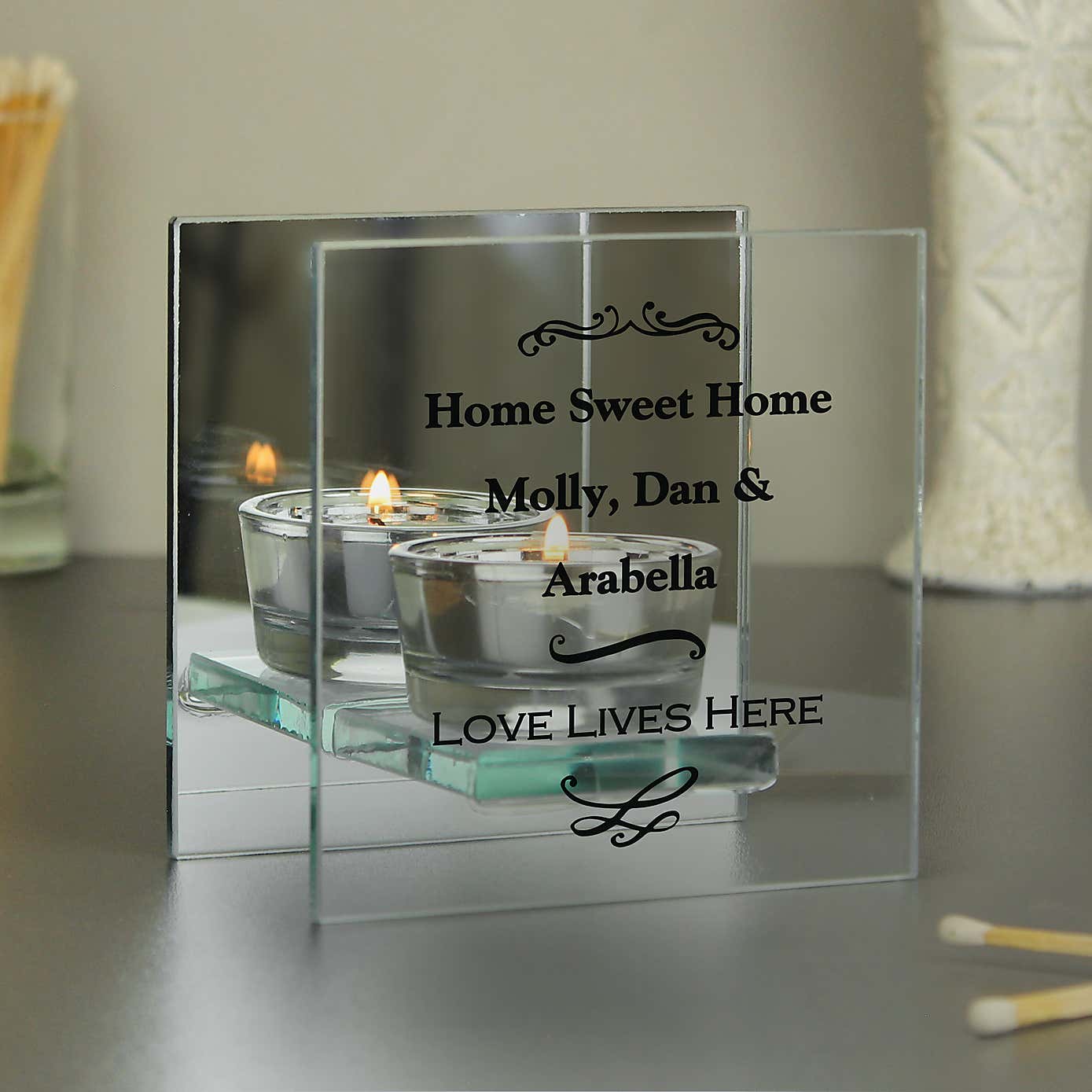 Personalised Antique Scroll Mirrored Glass Tea Light Holder