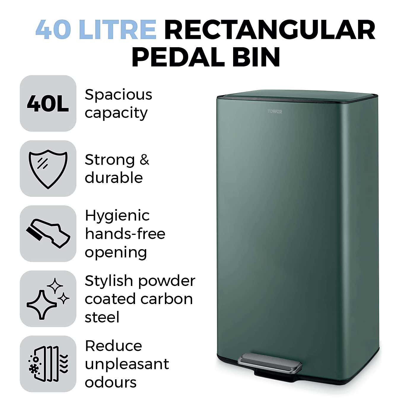 Tower 40L Rectangular Pedal Bin