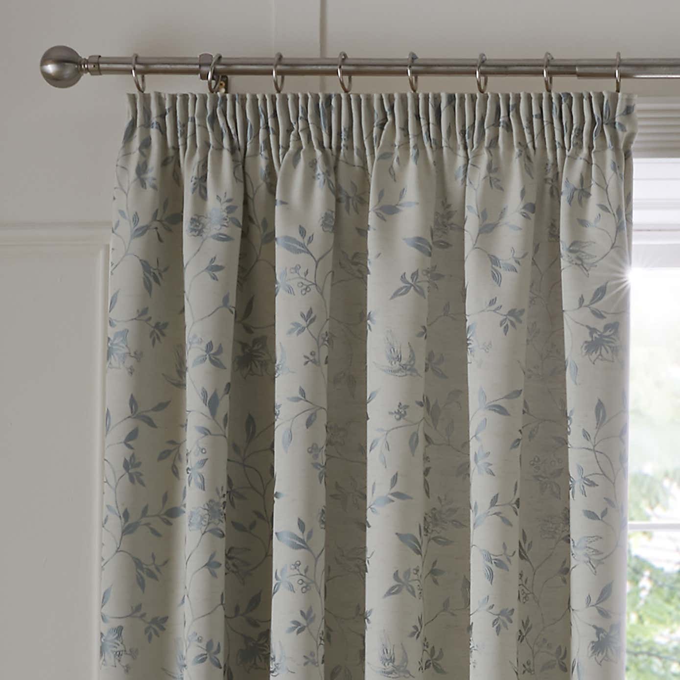 Trailing Bird Jacquard Pencil Pleat Curtains