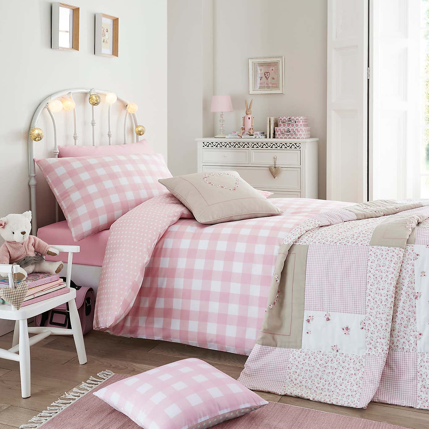 Gingham Pink Duvet Cover and Pillowcase Set