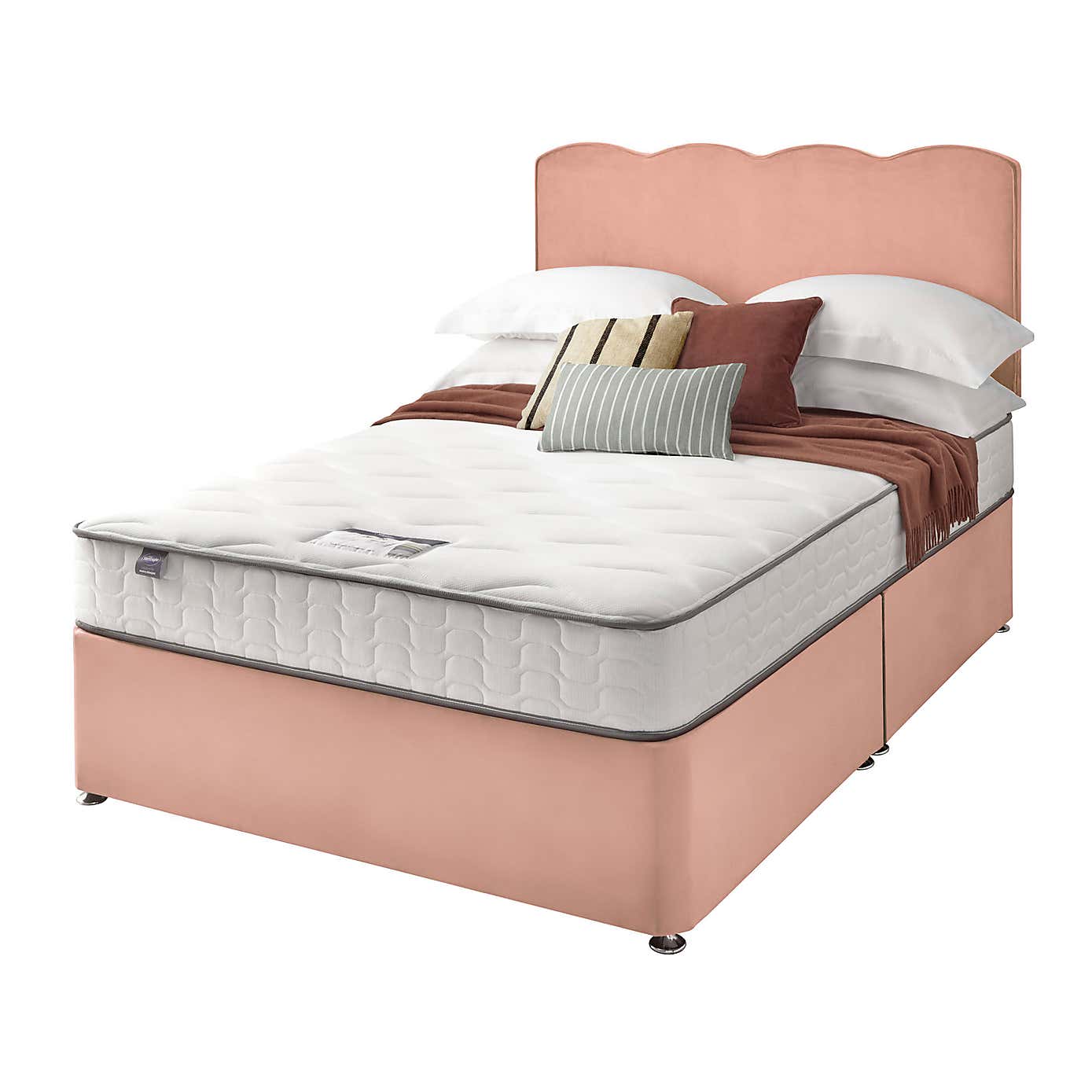 Silentnight 2 Drawer Divan Bed With Velvet Wave Headboard