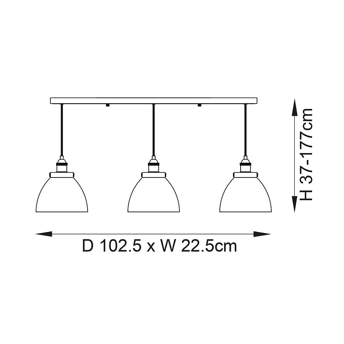 Vogue Tobermory Industrial 3 Light Adjustable Diner Light