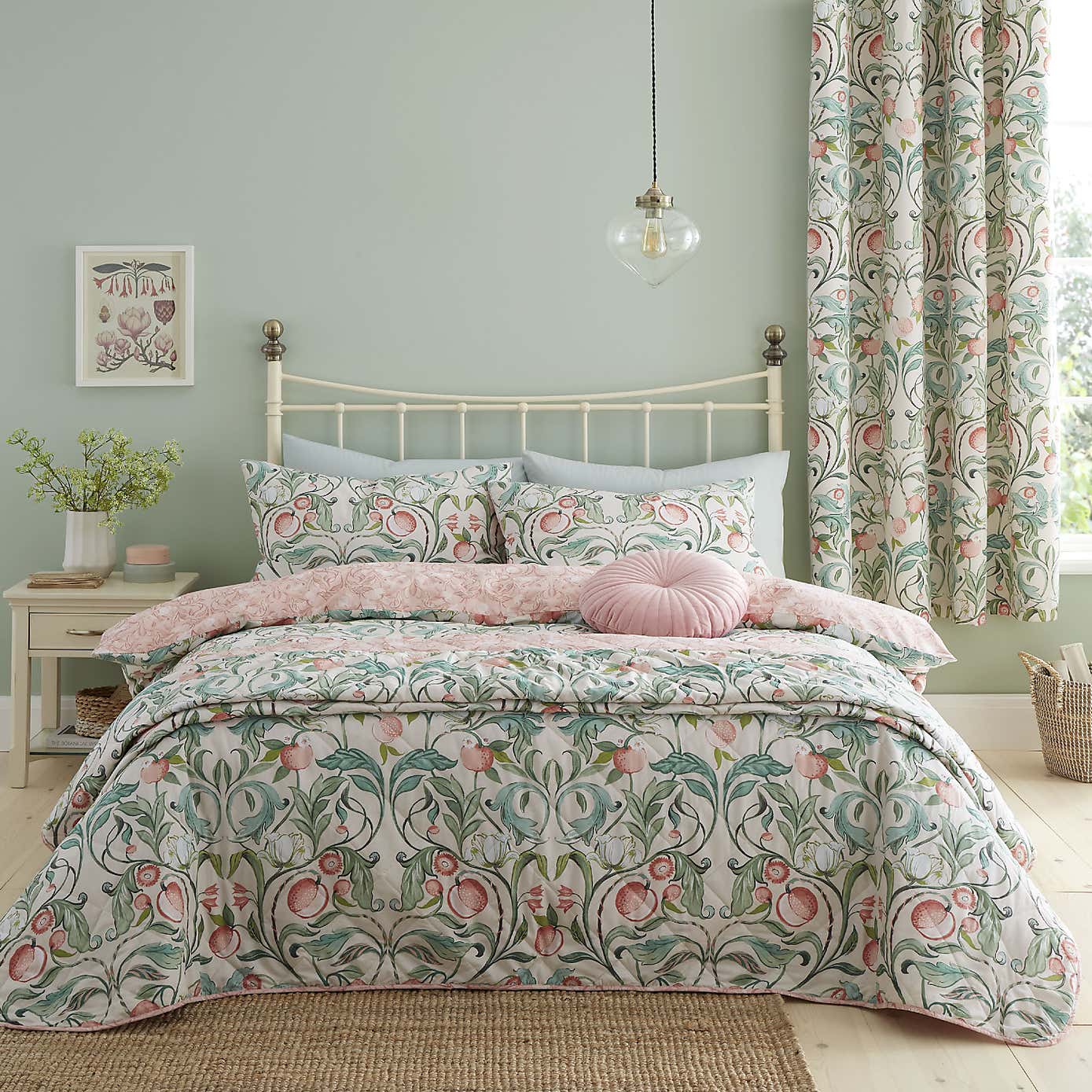 Catherine Lansfield Clarence Floral Reversible Natural Duvet Cover & Pillowcase Set