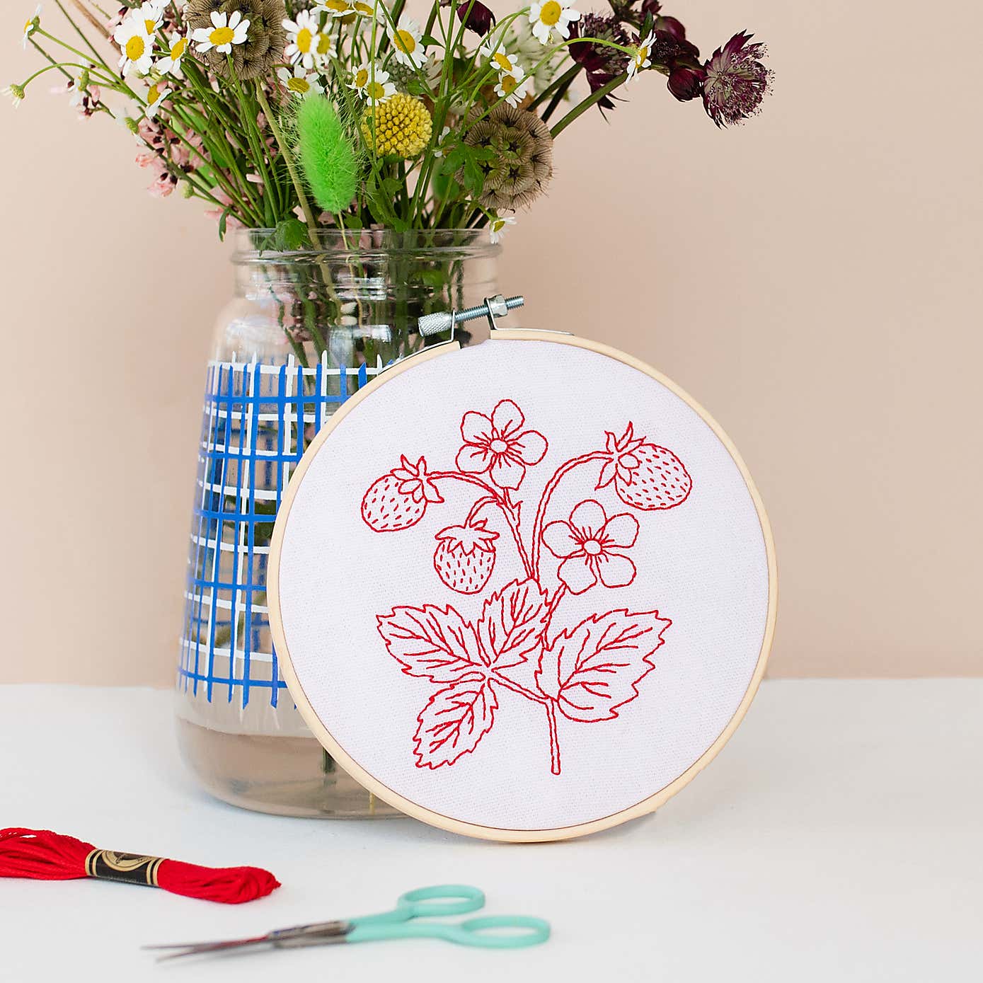 Cotton Clara Strawberry Embroidery Hoop Kit