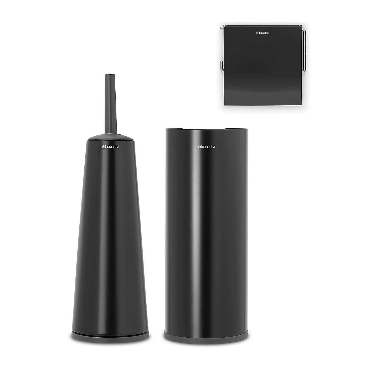 Brabantia Matt Black Set of 3 Toilet Accessories