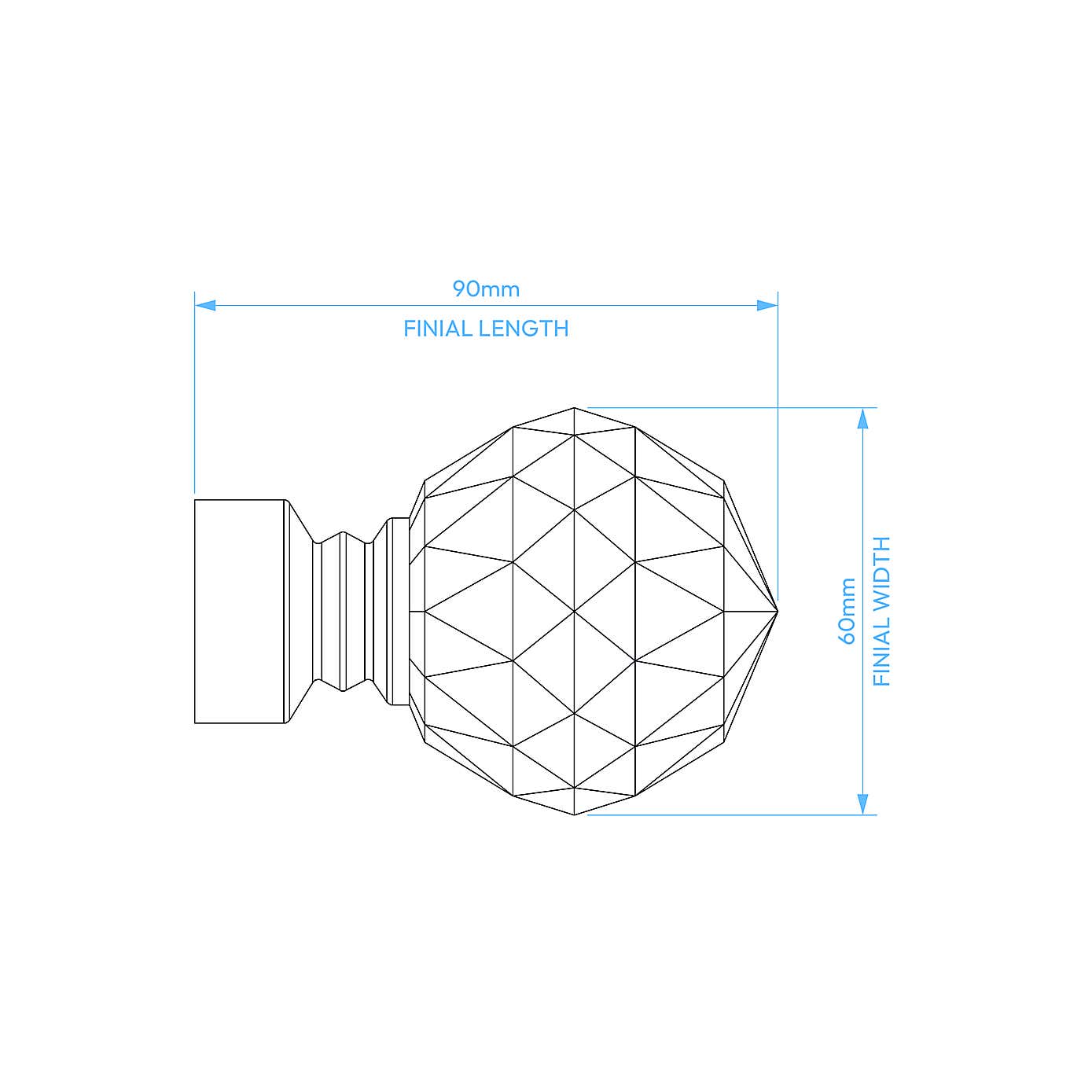 Faceted Ball Extendable Metal Eyelet Curtain Pole