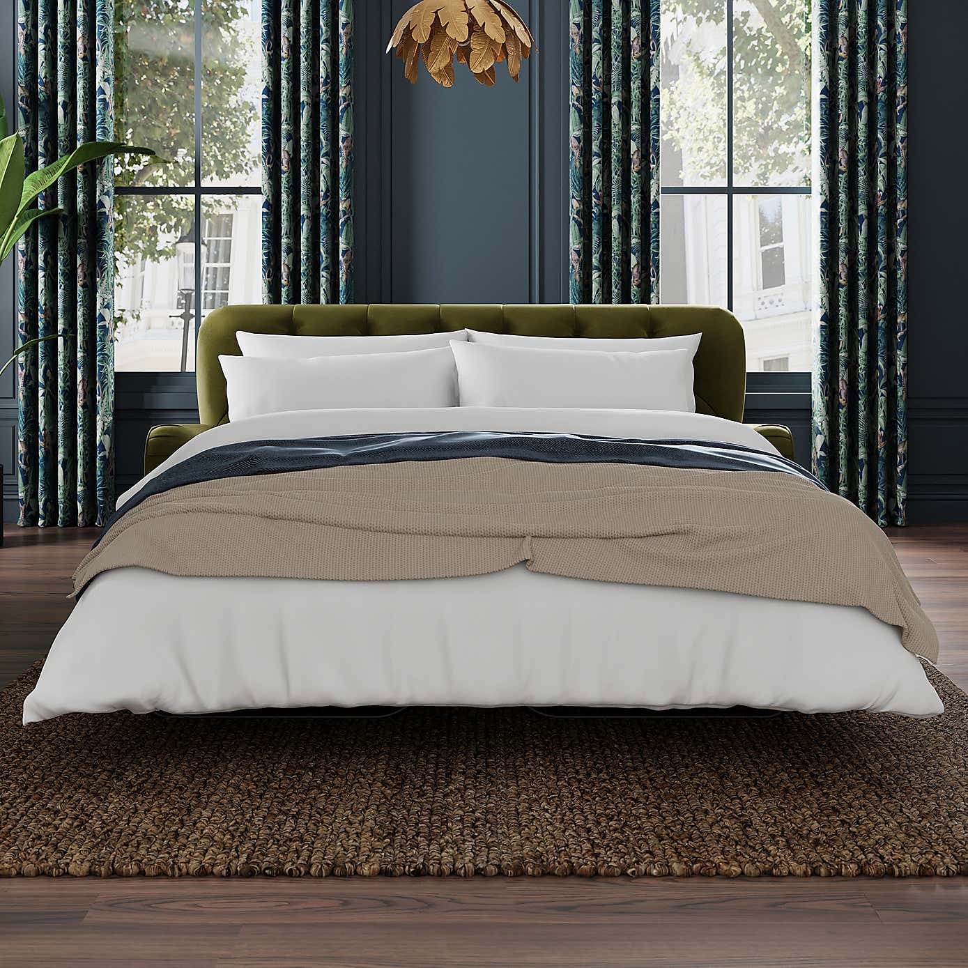 Beatrice Velvet Buttoned 3 Seater Double Sofa Bed