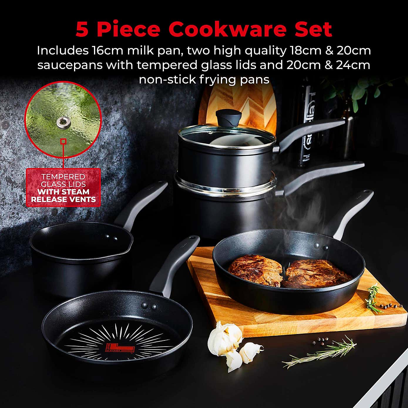 Tower Smart Start Non-Stick Forged Aluminium 5 Piece Pan Set
