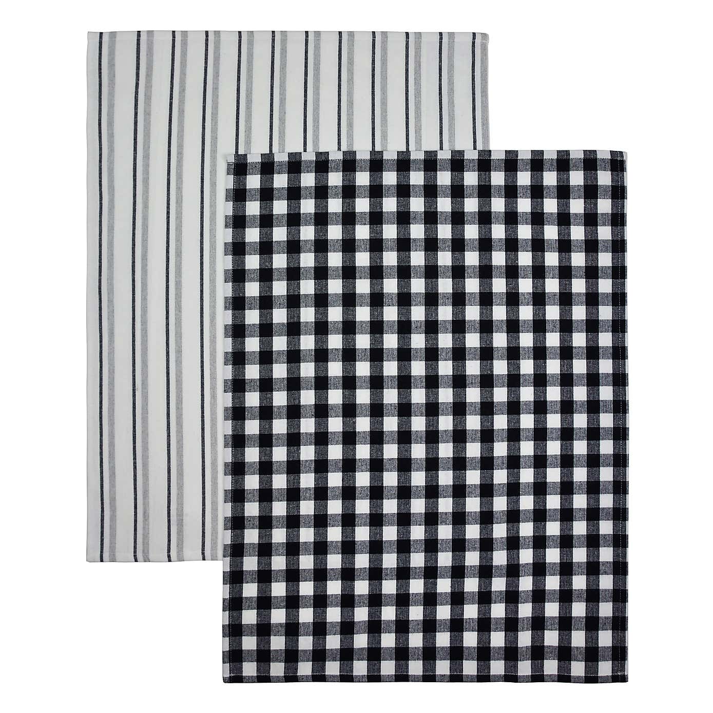 Woven Pack of 2 Tea Towels Monochrome