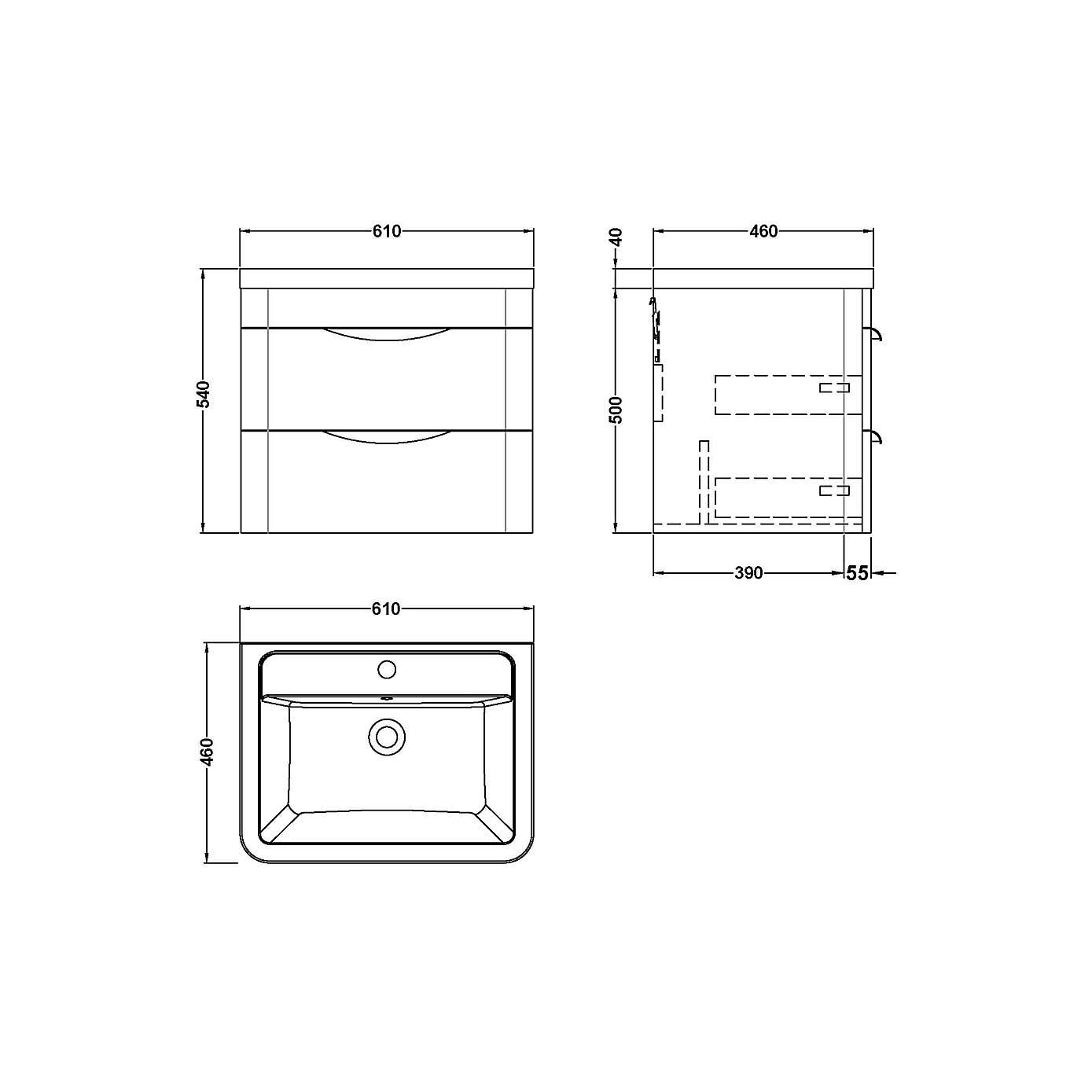 Parade Wall Mounted Vanity Unit with Ceramic Basin
