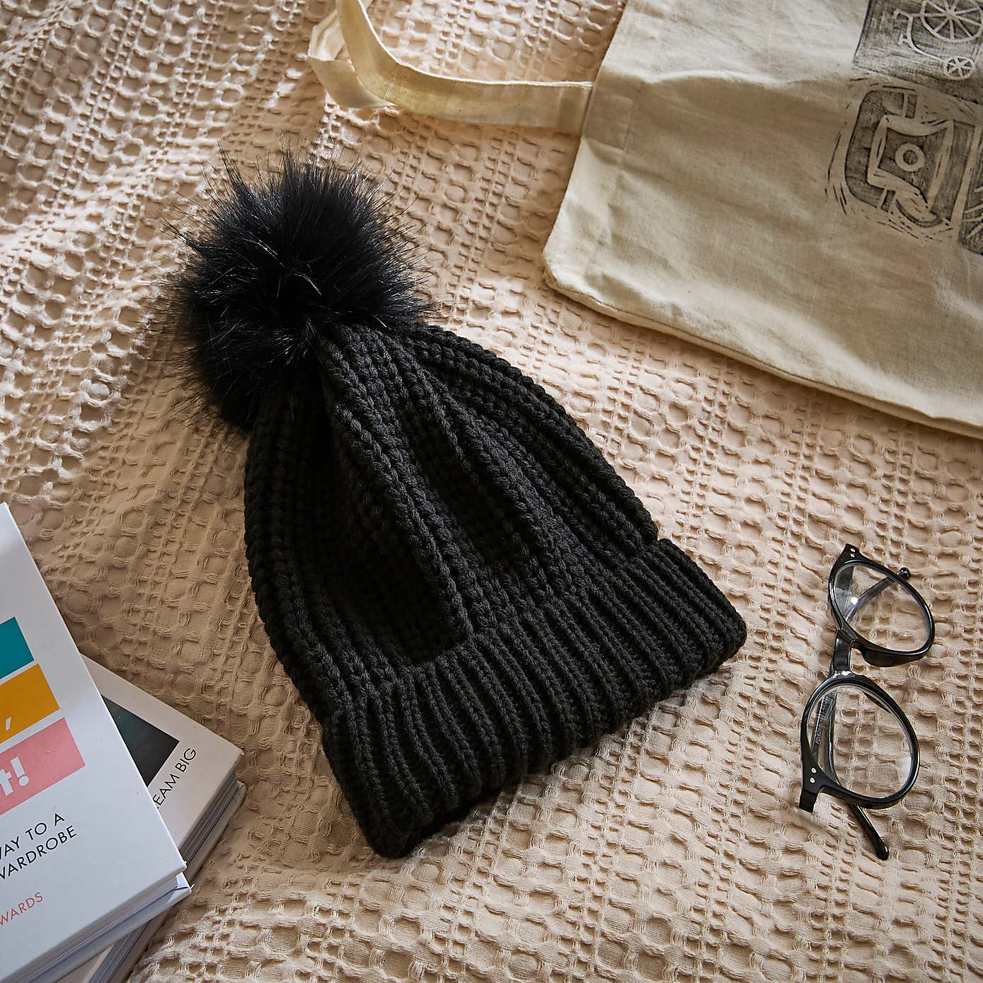Knitted Hat with Pompom