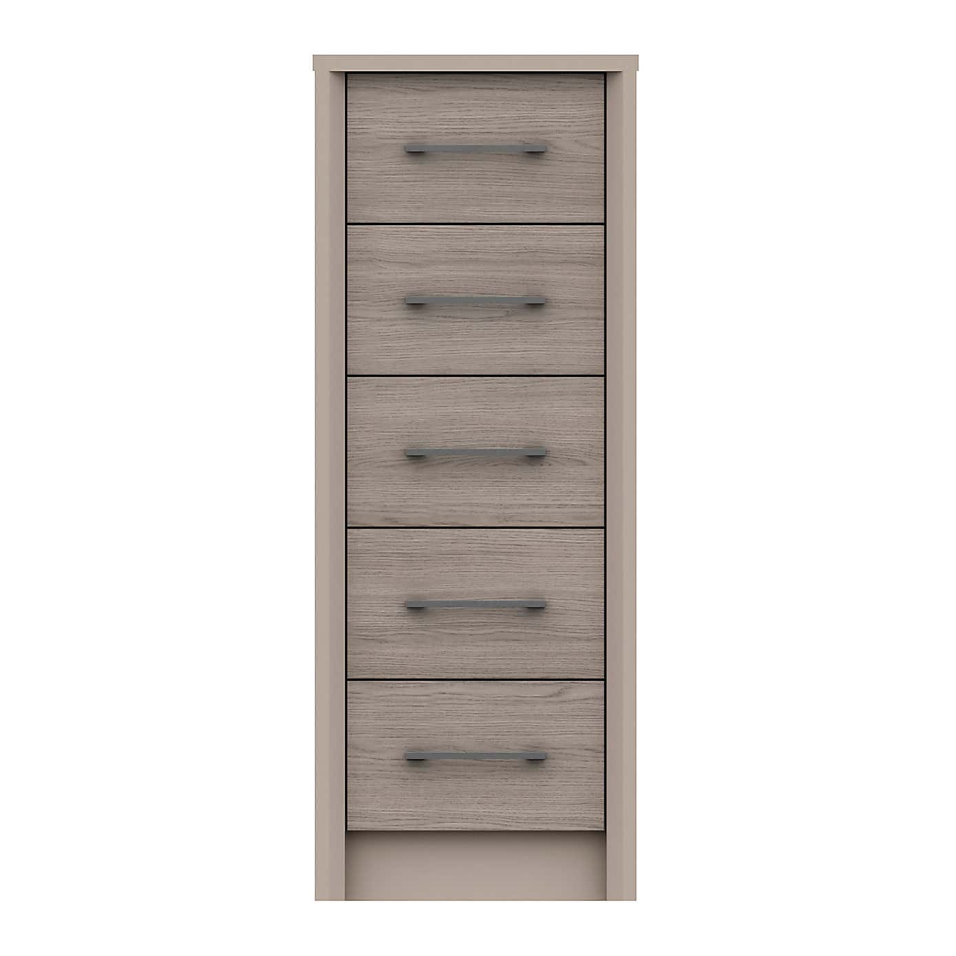 Dolan Grey Oak Effect 5 Drawer Tallboy