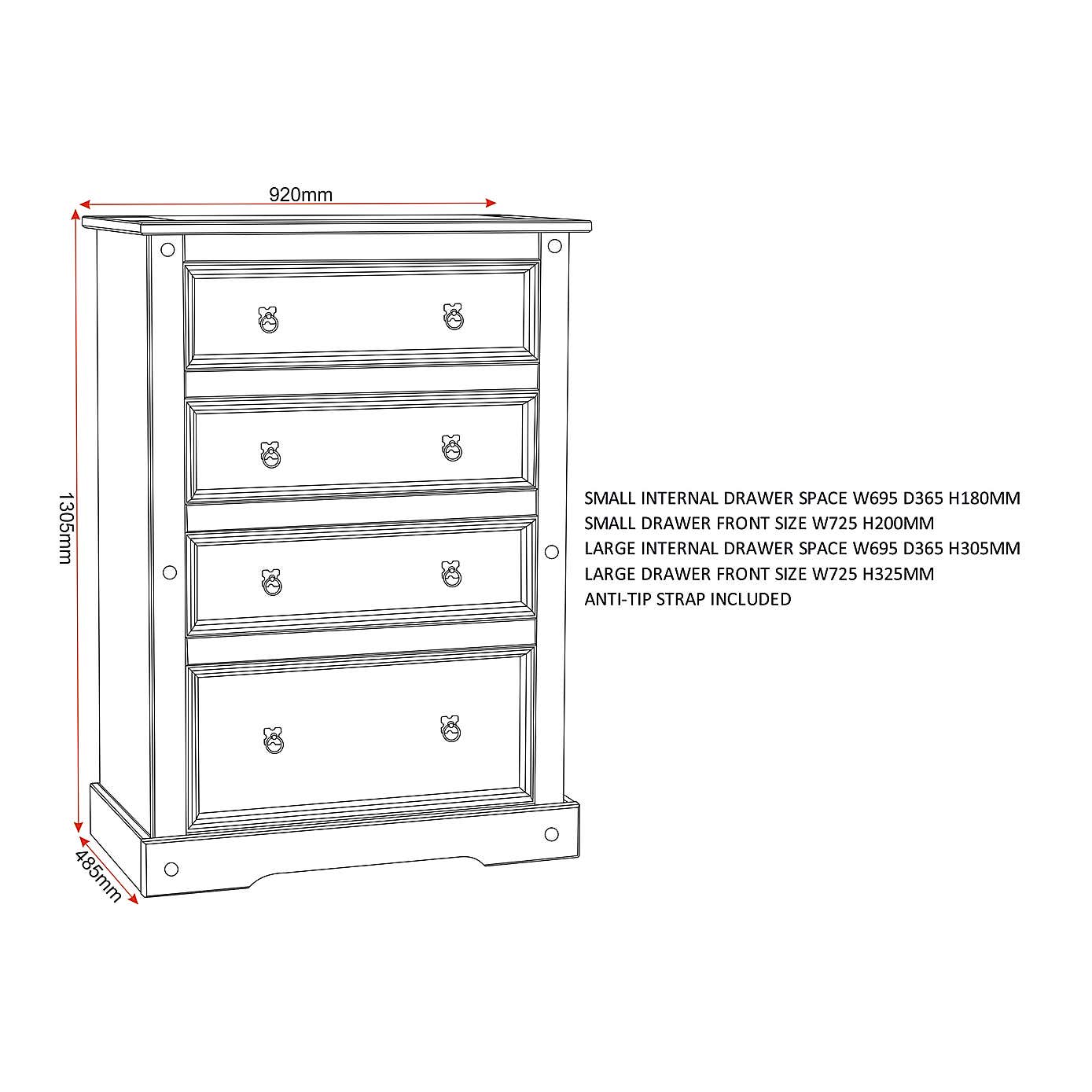 Corona 4 Drawer Chest