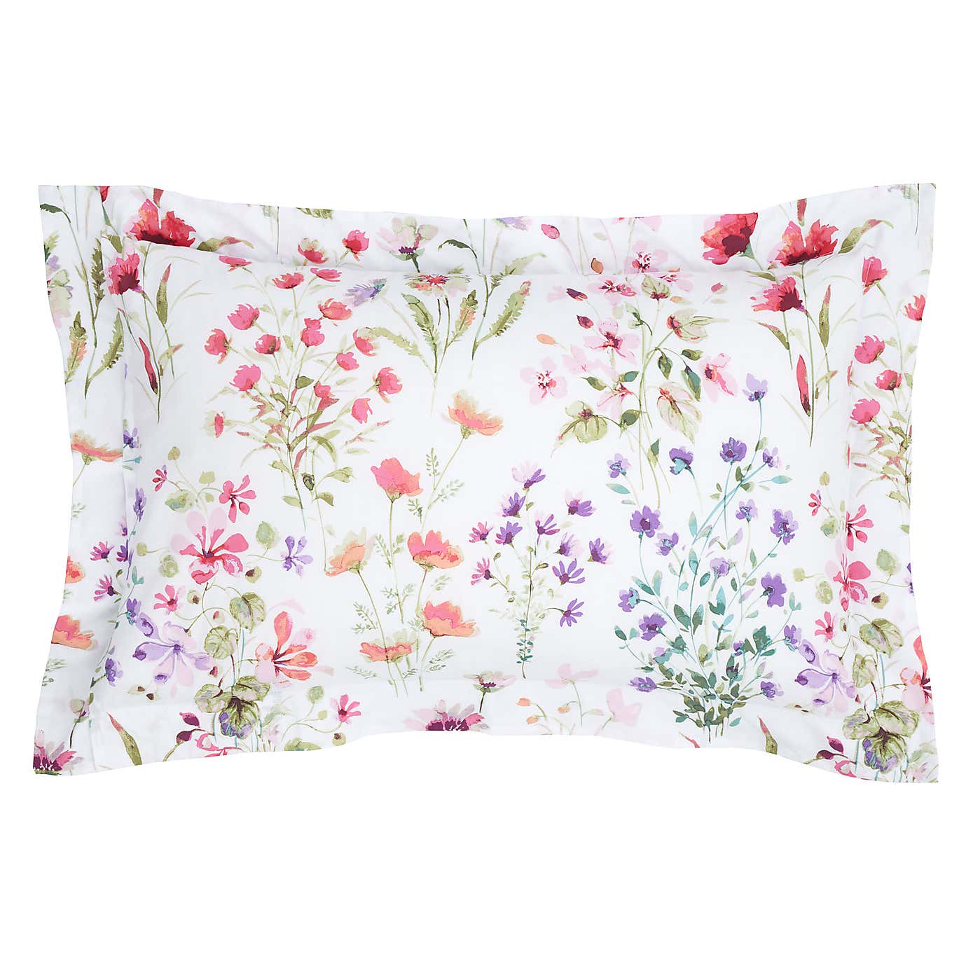 Watercoloured Floral Pink Oxford Pillowcase