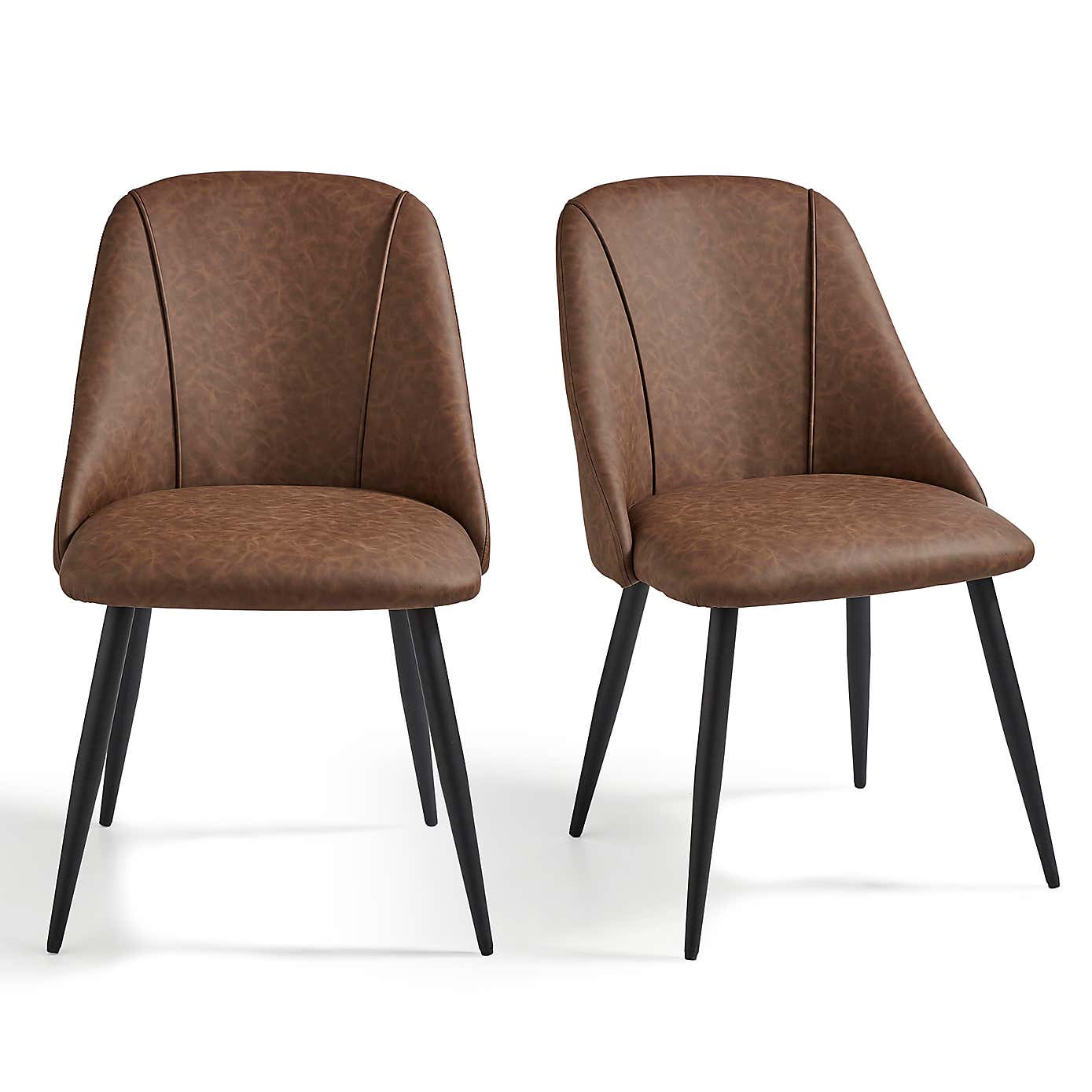 Luna Set of 2 Dining Chairs, Brown Faux Leather
