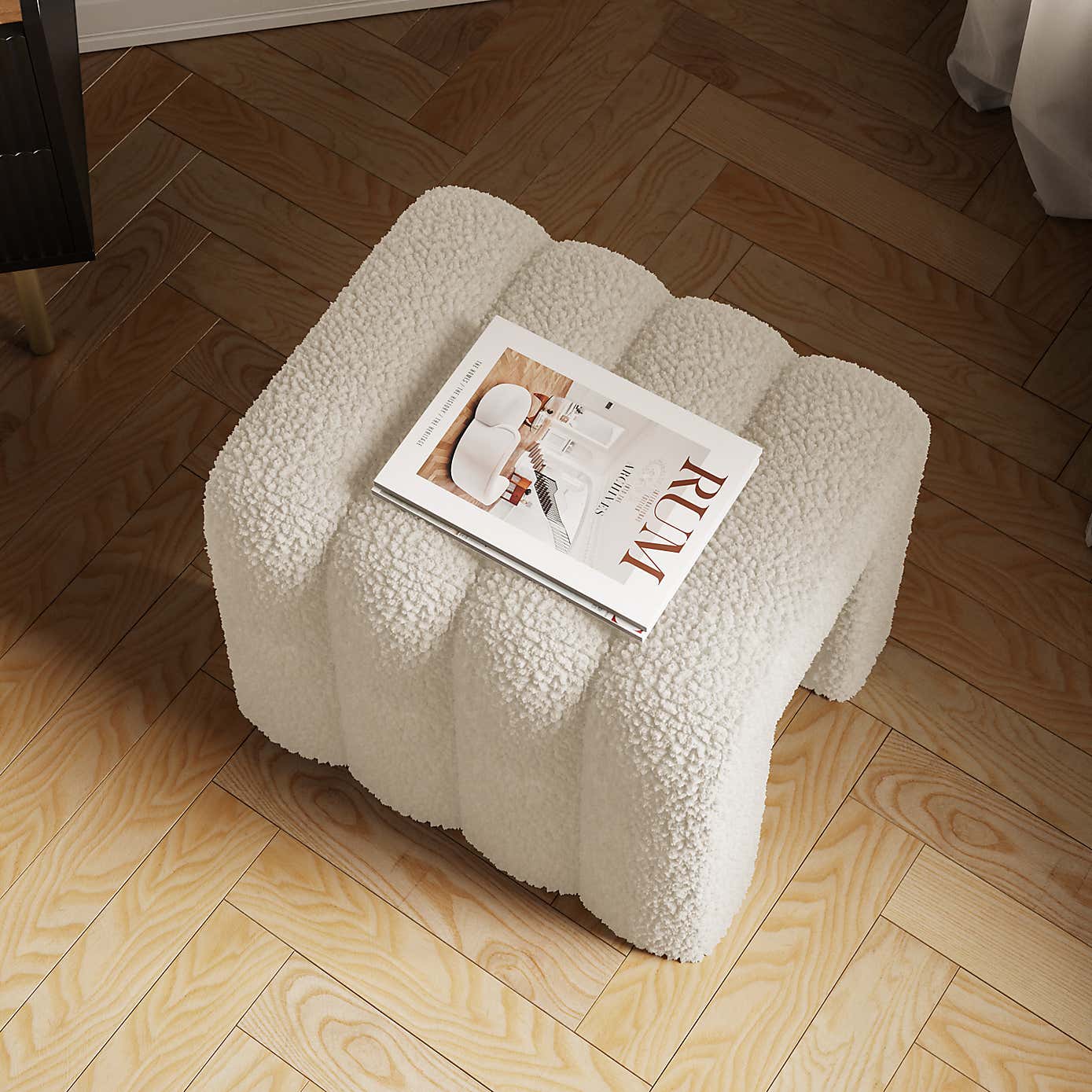 Pia Ribbed Sherpa Footstool