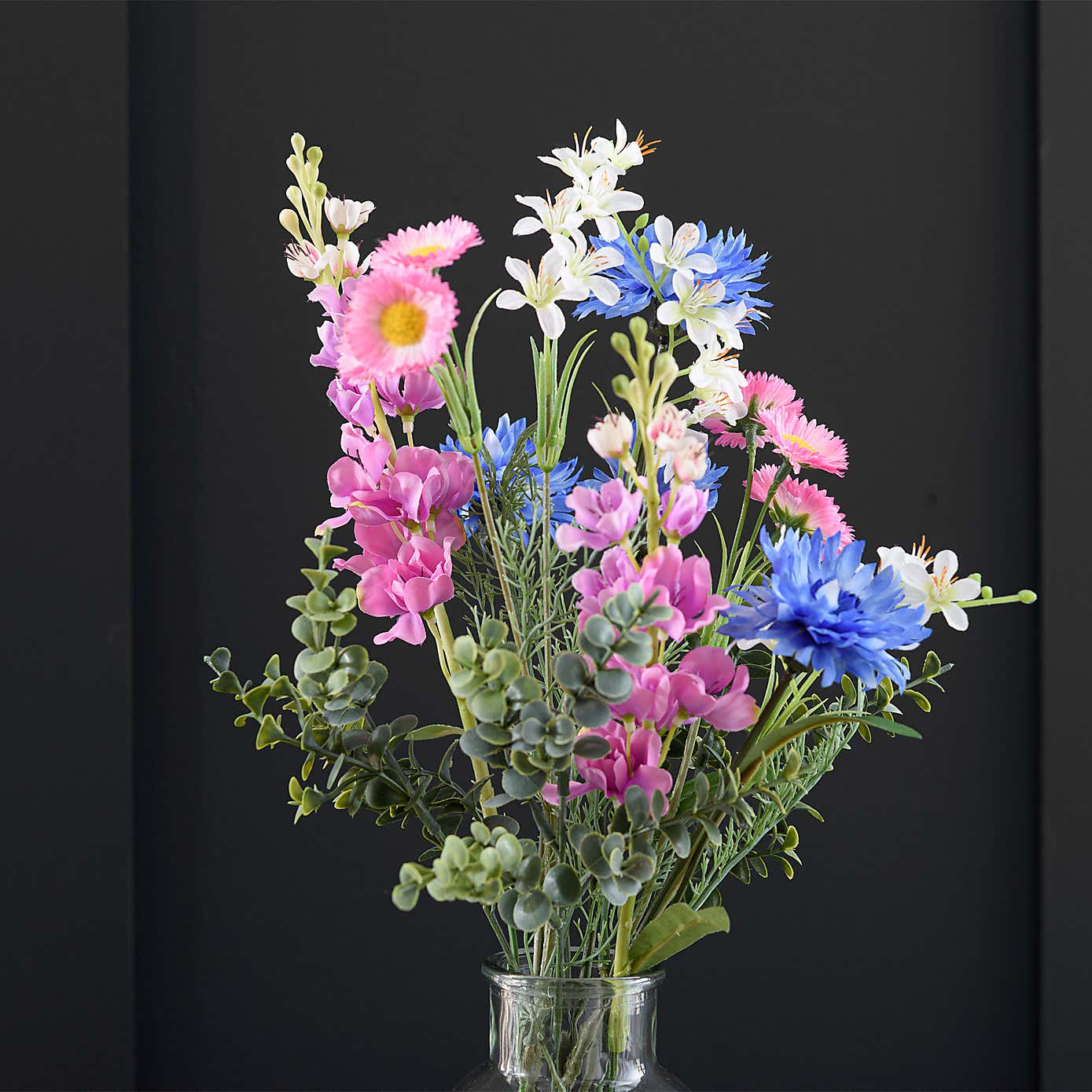 Artificial Multicoloured Wildflower Bouquet in Glass Vase