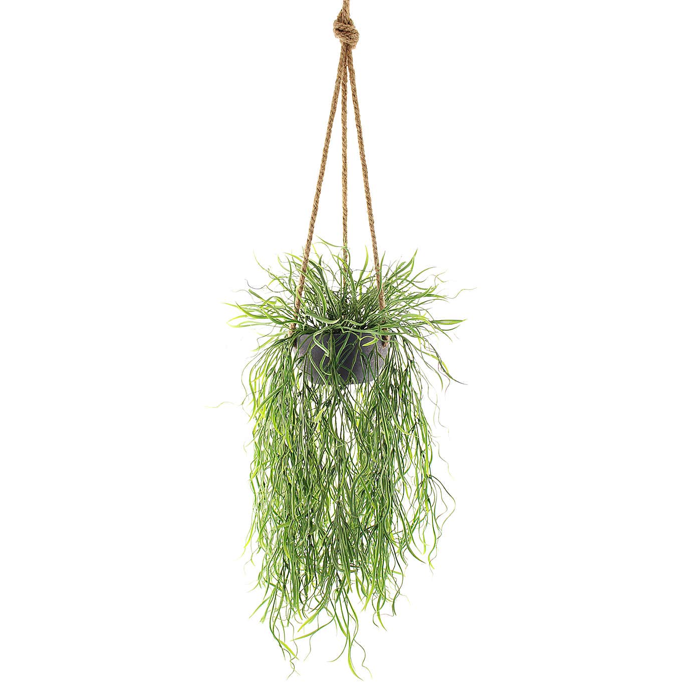 Artificial Trailing Grass in Hanging Grey Plant Pot