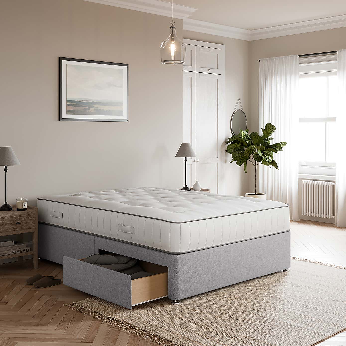 Fogarty 1500 Pocket Wool Mattress Divan Set, Faux Linen