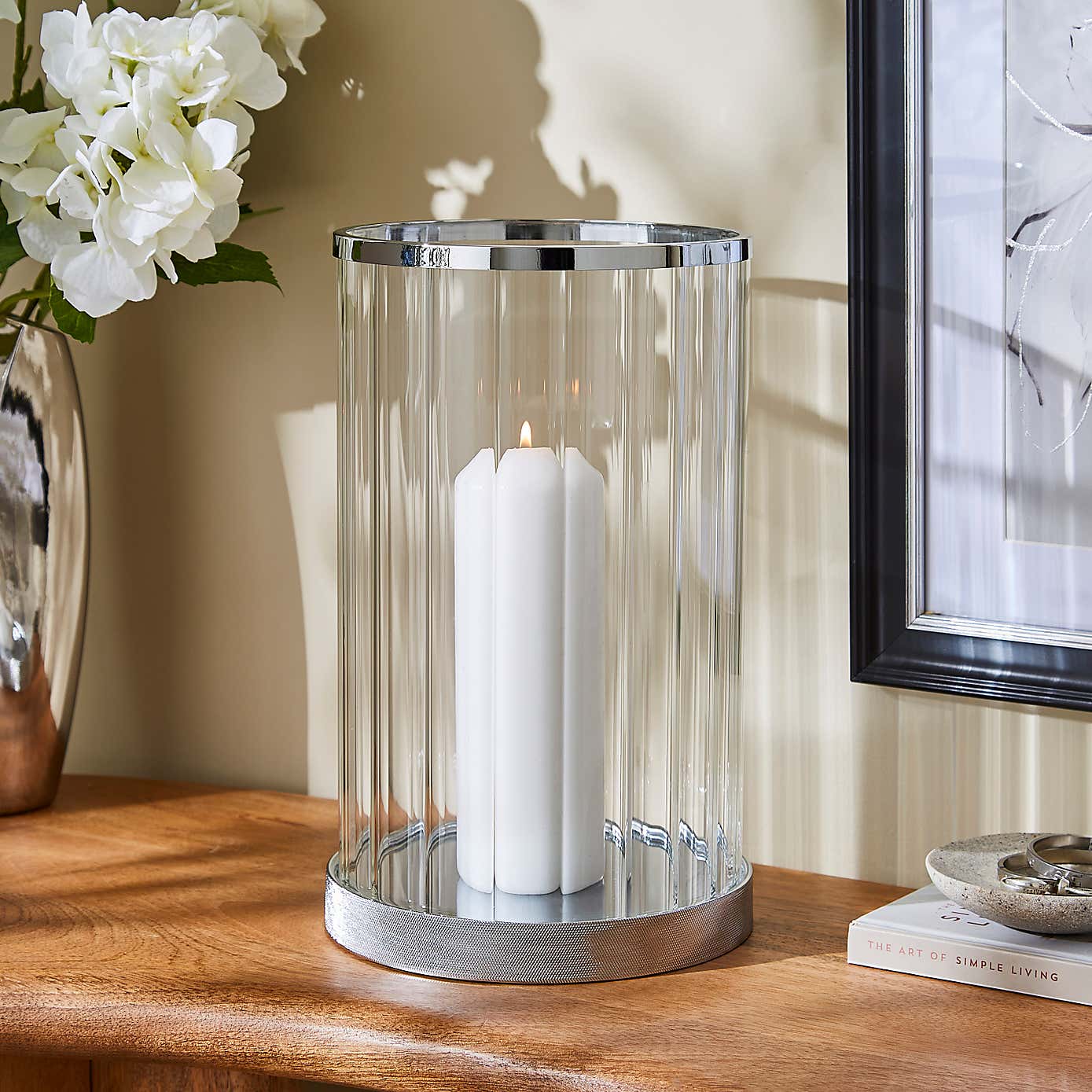 Hotel Chrome Hurricane Candle Holder