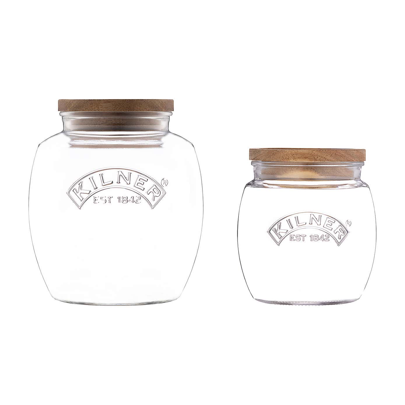 Kilner Set of 2 Universal Jars with Wooden Lids, 2L, 0.85L