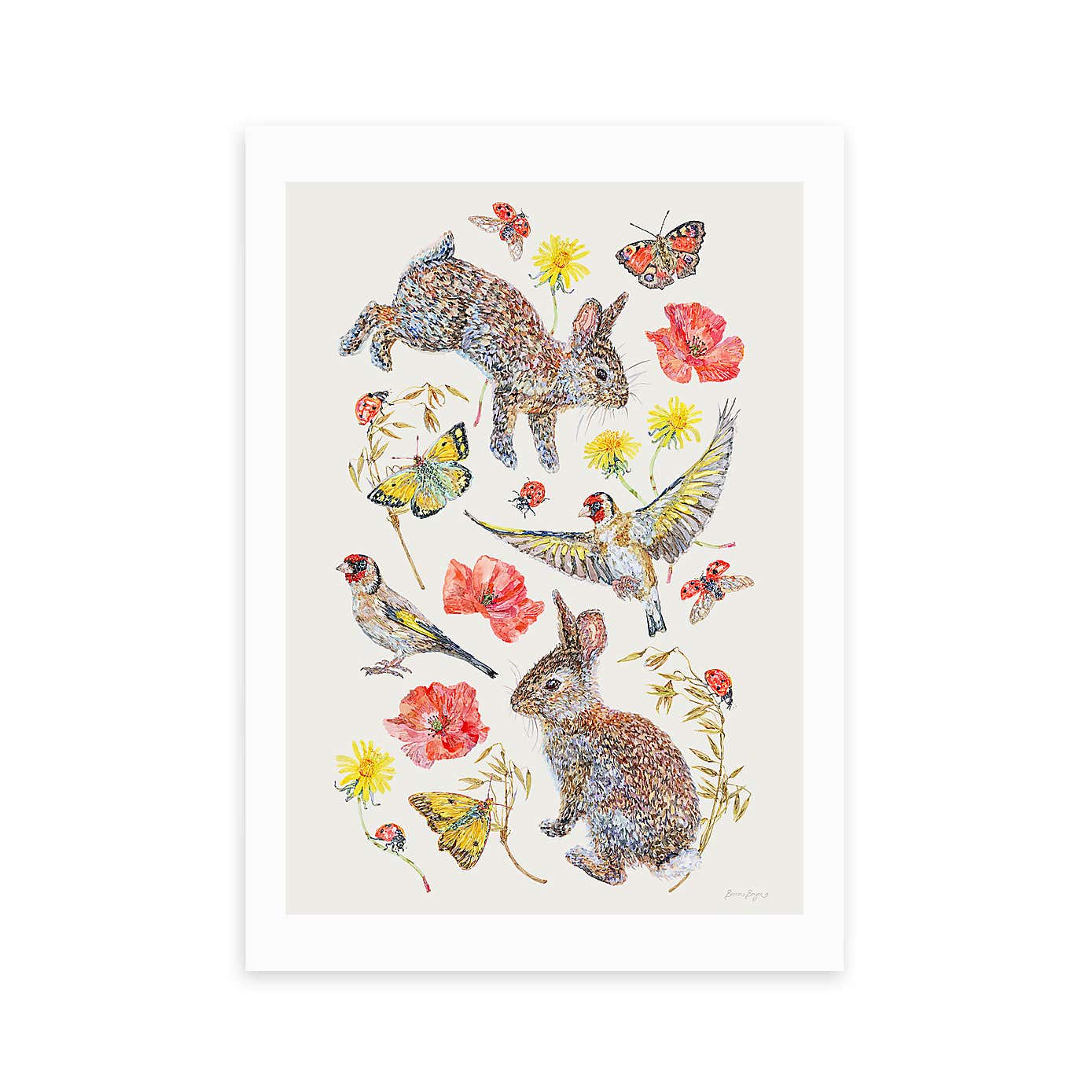East End Prints Meadow Birds Bunnies And Butterflies Print