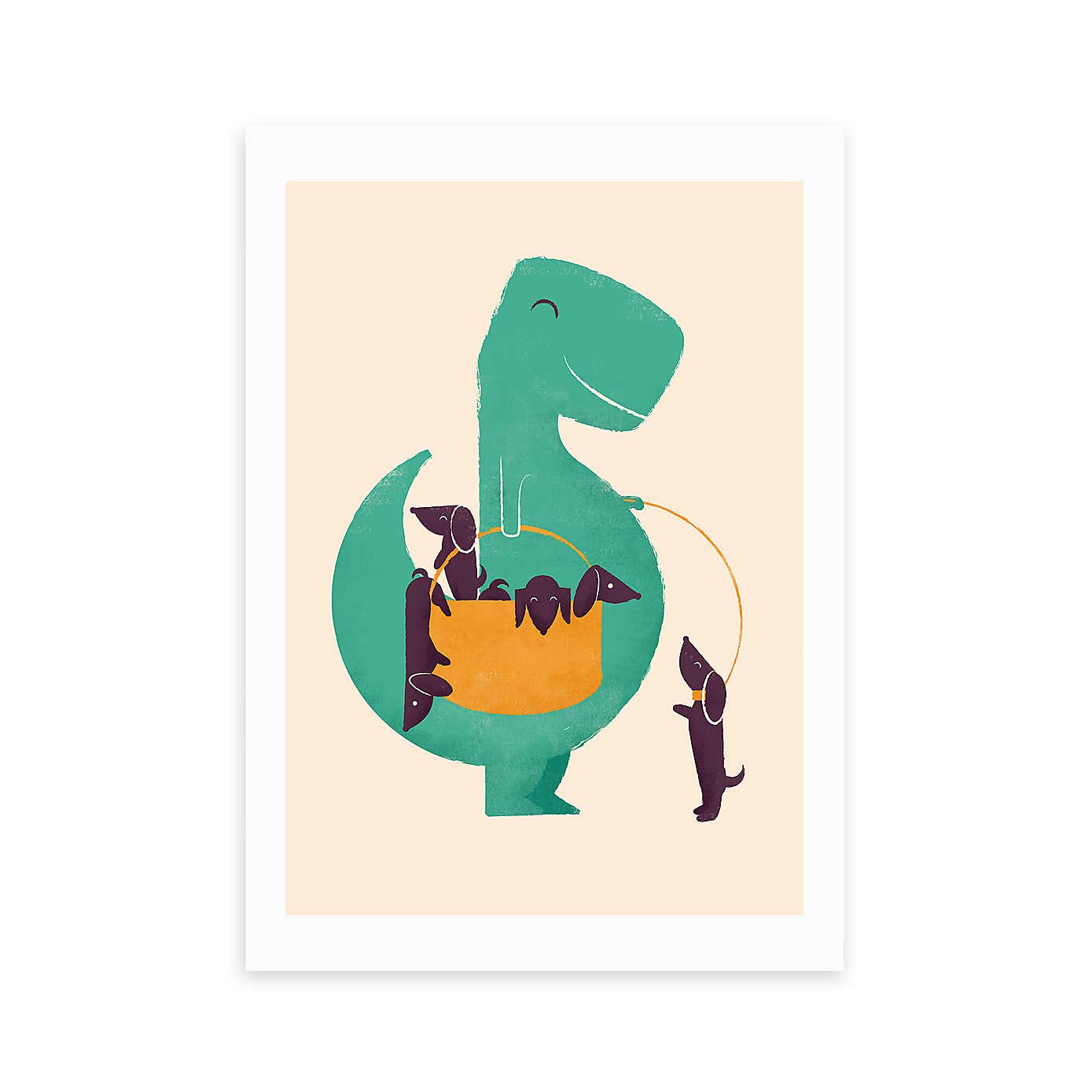 East End Prints T-Rex & his Basketful of Wiener Dogs Print