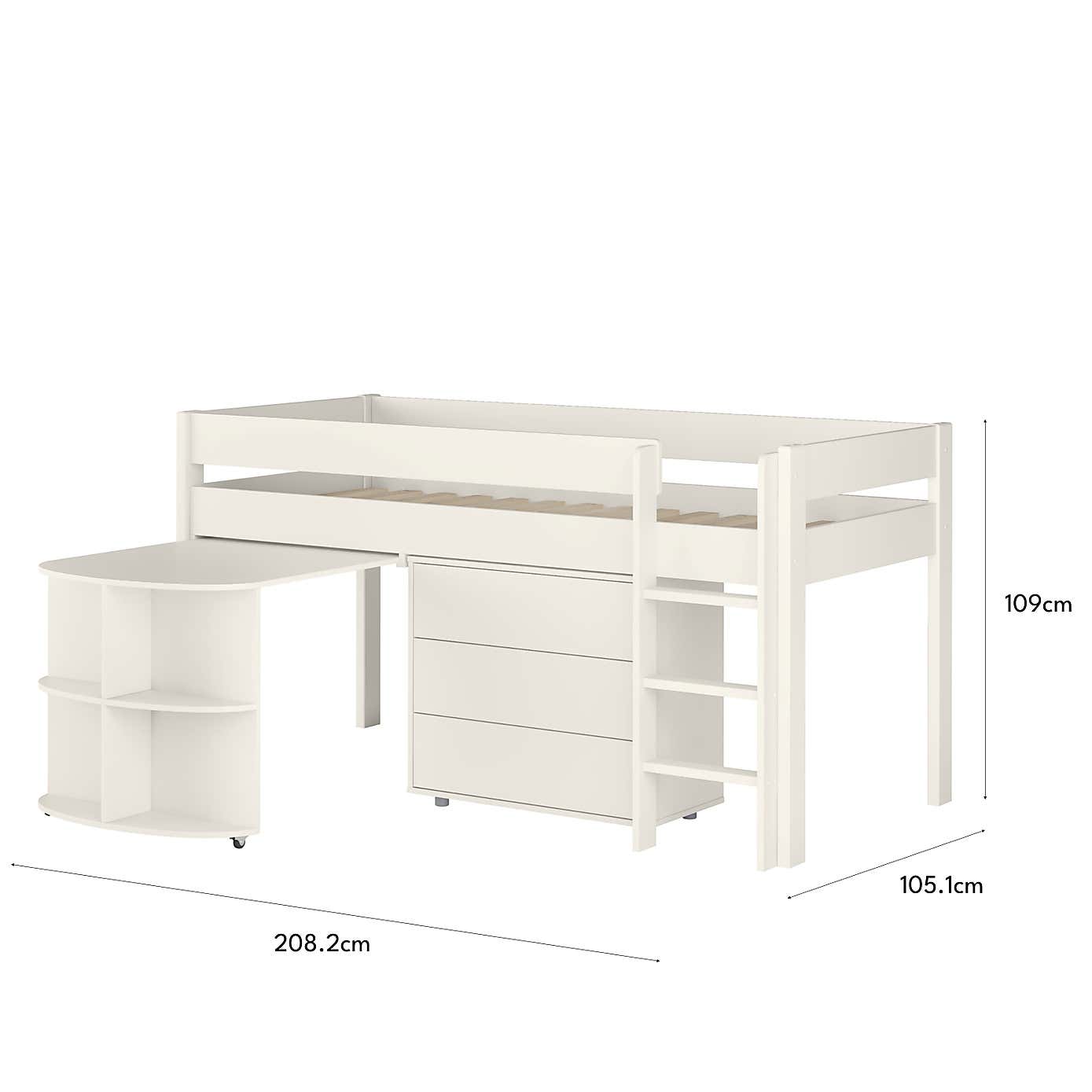 Stompa Uno Midsleeper With Pull Out Desk and Chest of Drawers, Pine