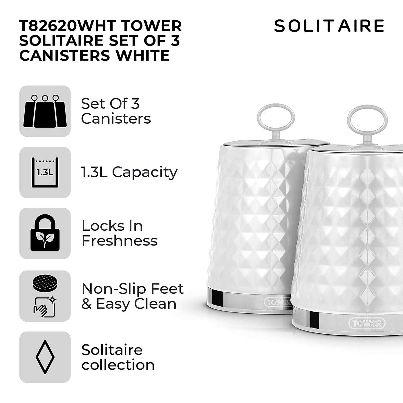 TOWER Solitaire Set of 3 Canisters