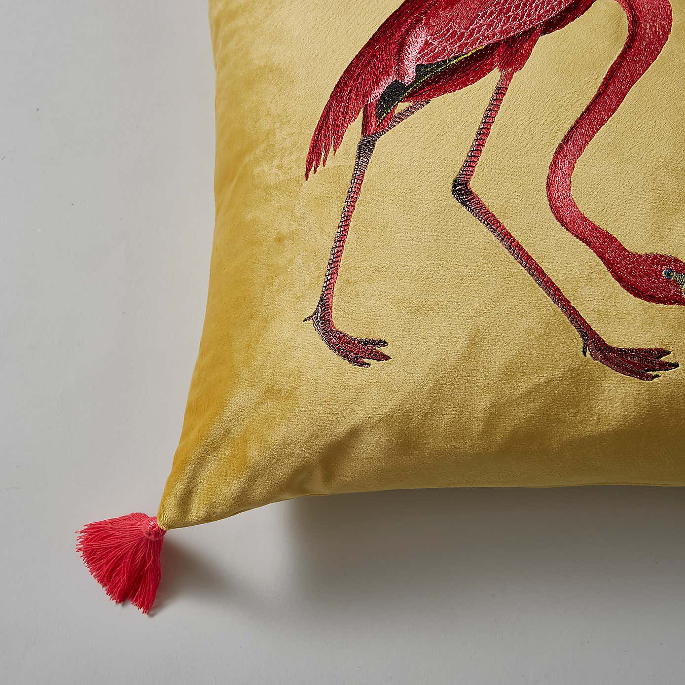 Flamingo Embroidery Cushion Chartreuse