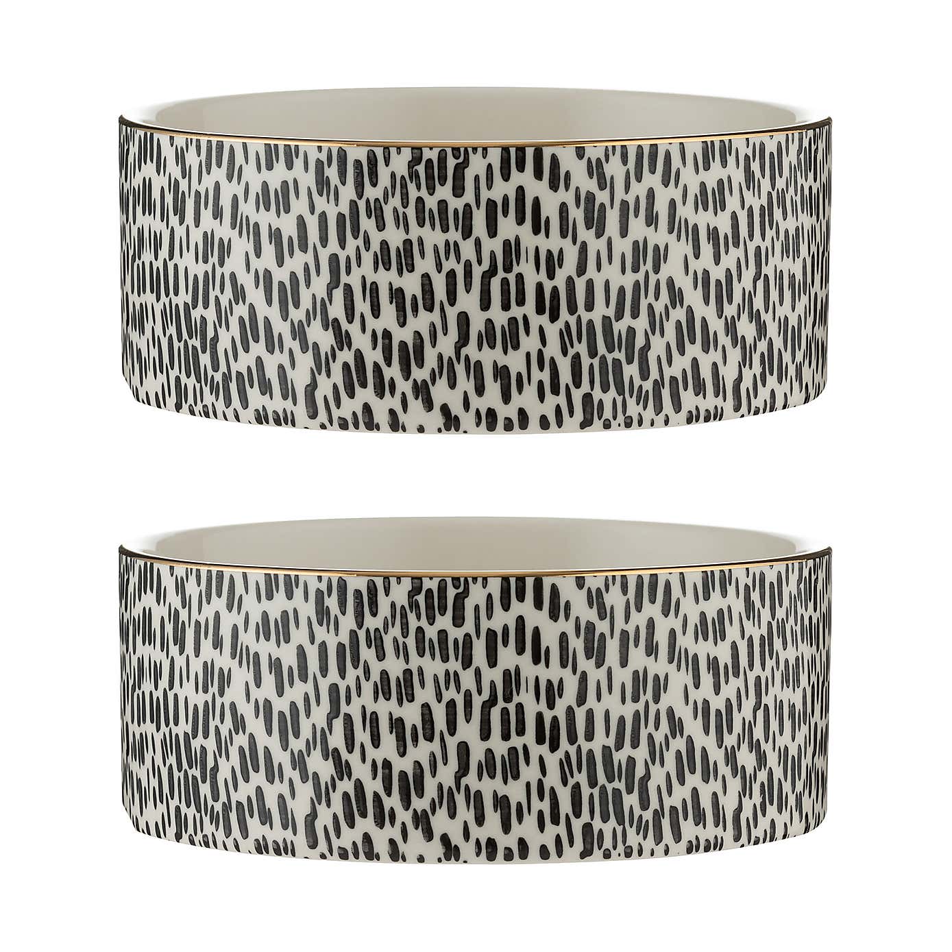 Set of 2 Gold Rim Spotty Dog Bowls