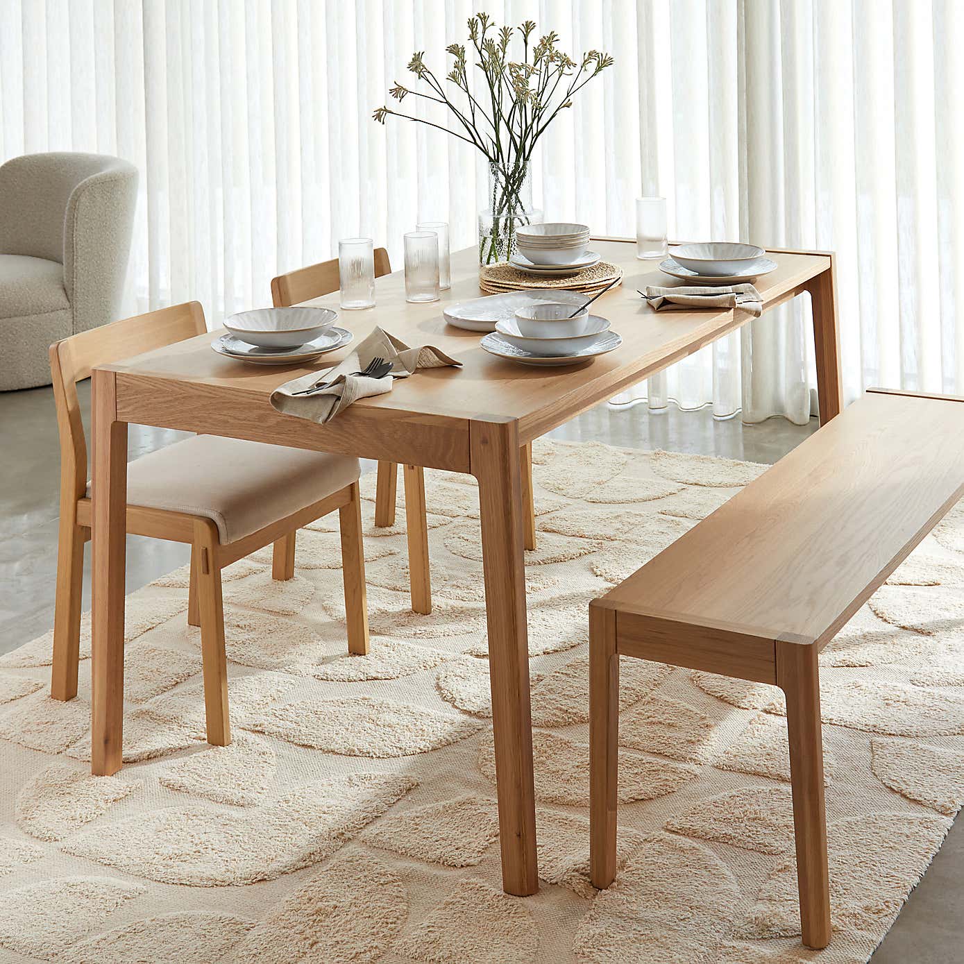 Elements Holmes 6 Seater Rectangular Dining Table, Modern Oak