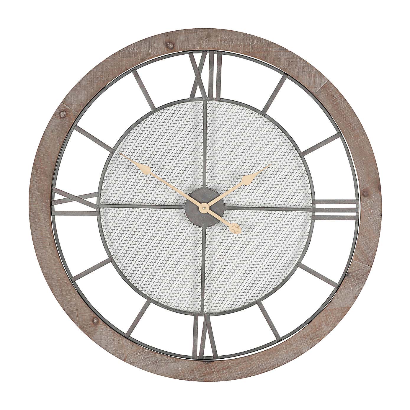 Natural Wood & Metal Round Wall Clock 81cm