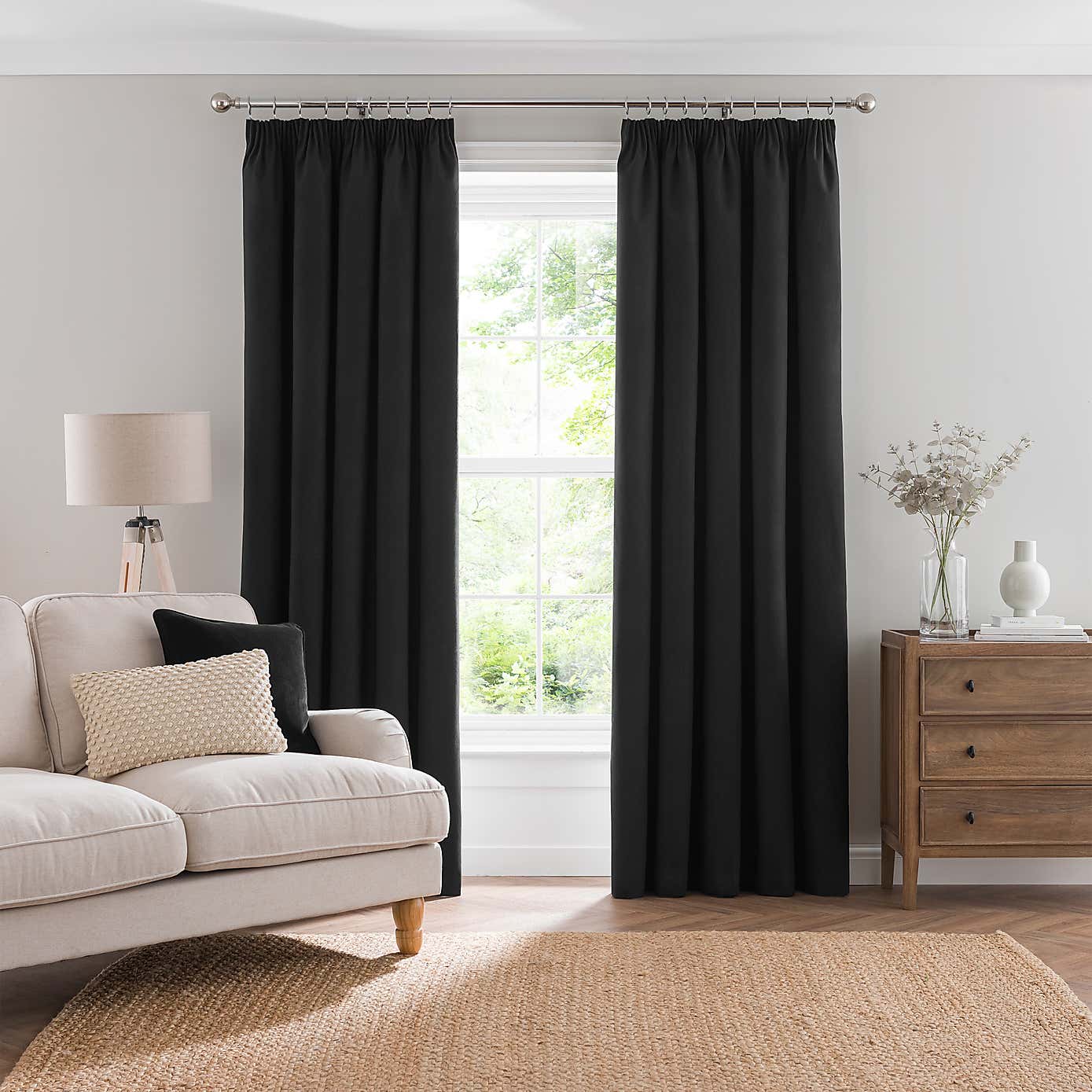 Luna Brushed Blackout Pencil Pleat Curtains