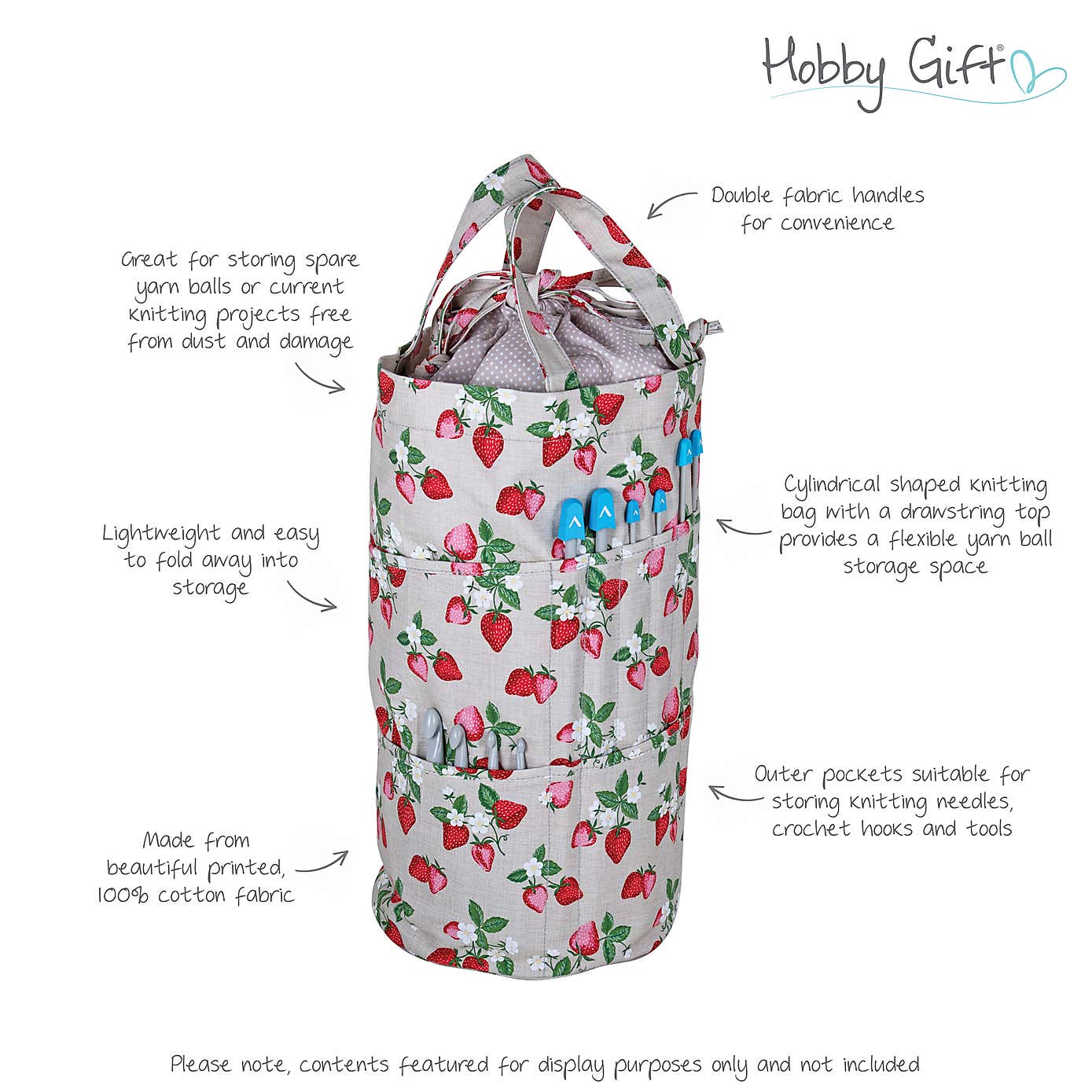 Hobby Gift Strawberry Greenhouse Drawstring Knitting Bag