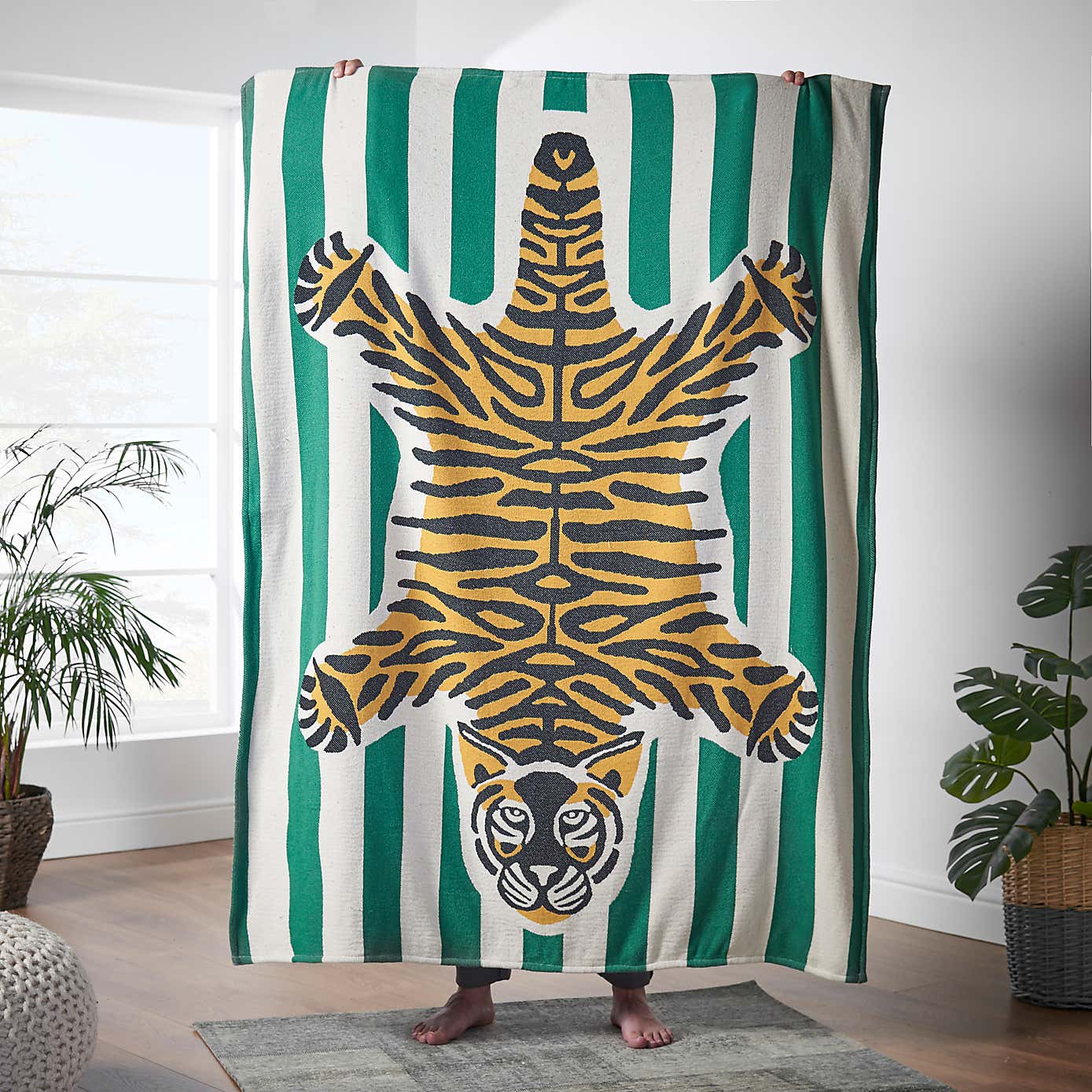 Green Stripe Tiger Jacquard Throw