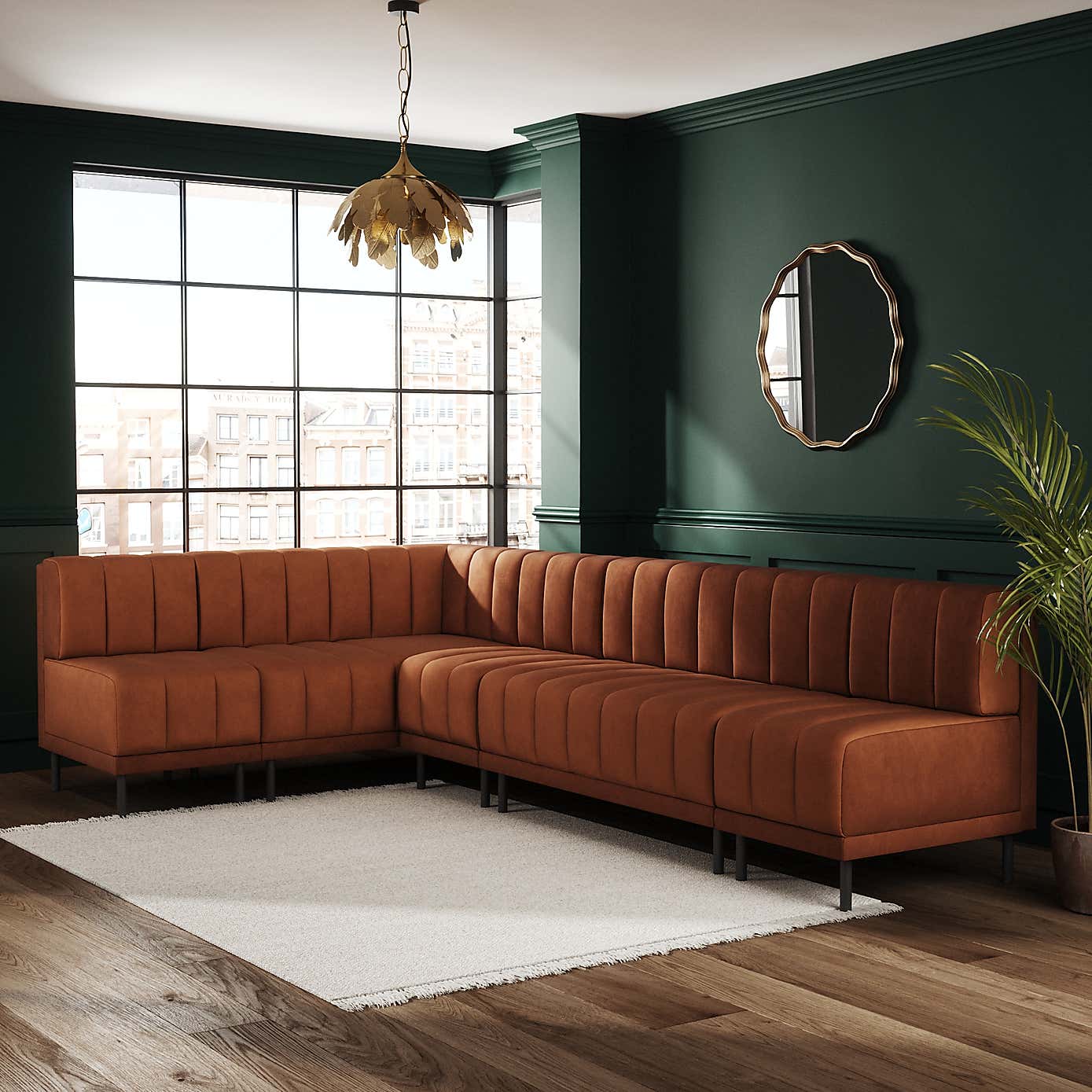 Amali Matte Plush Velvet Right Hand Dining Bench Orange Bundle