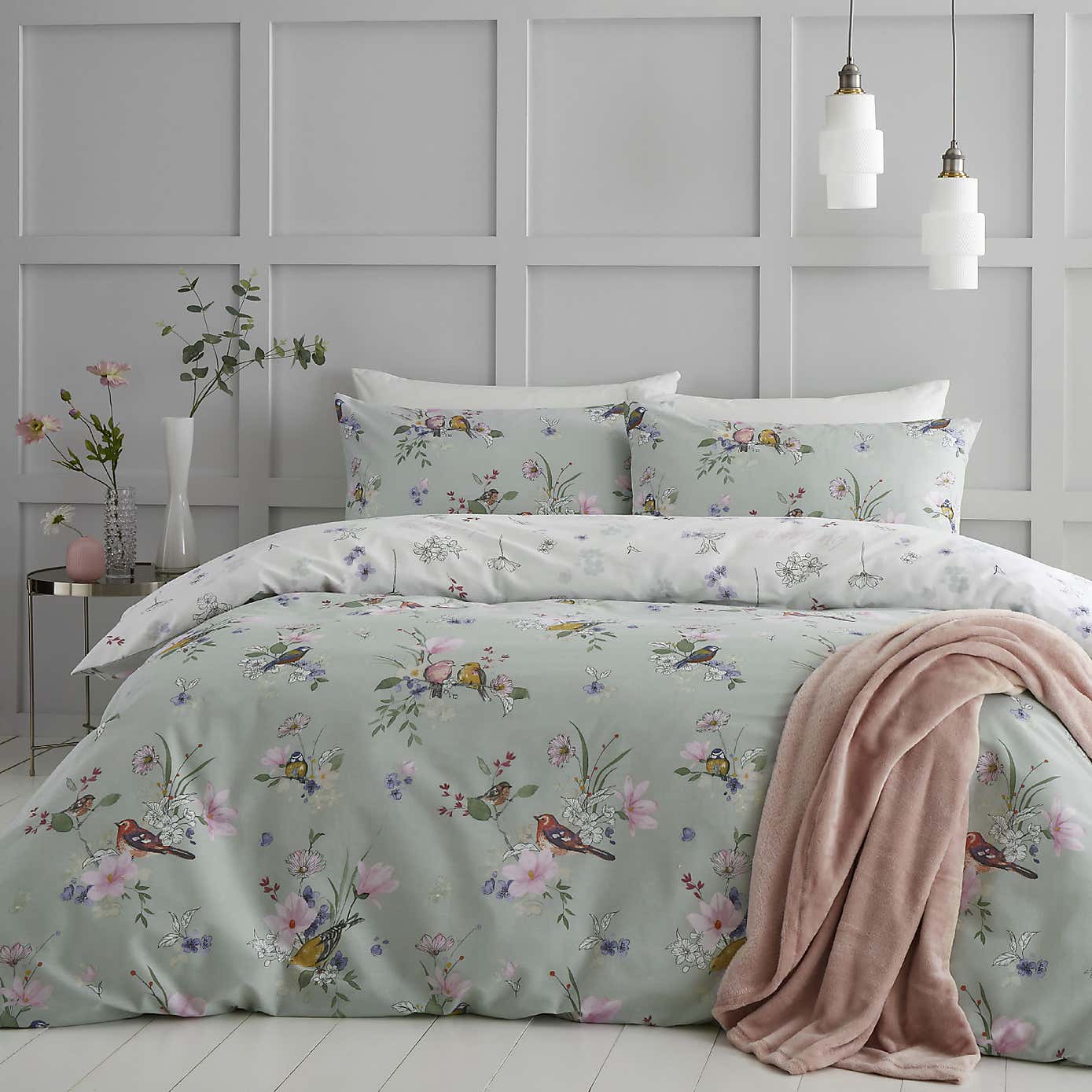 Catherine Lansfield Songbird Reversible Duvet Cover & Pillowcase Set