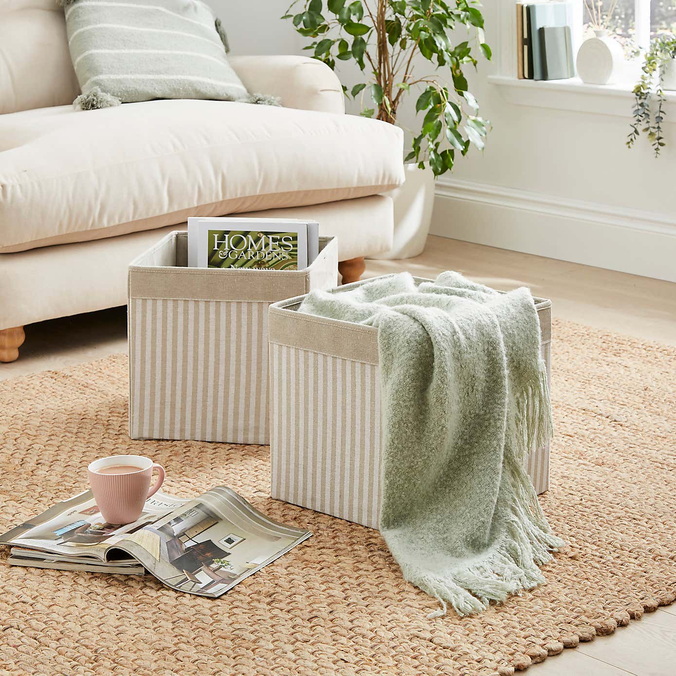 Set of 2 Striped Foldable Storage Boxes