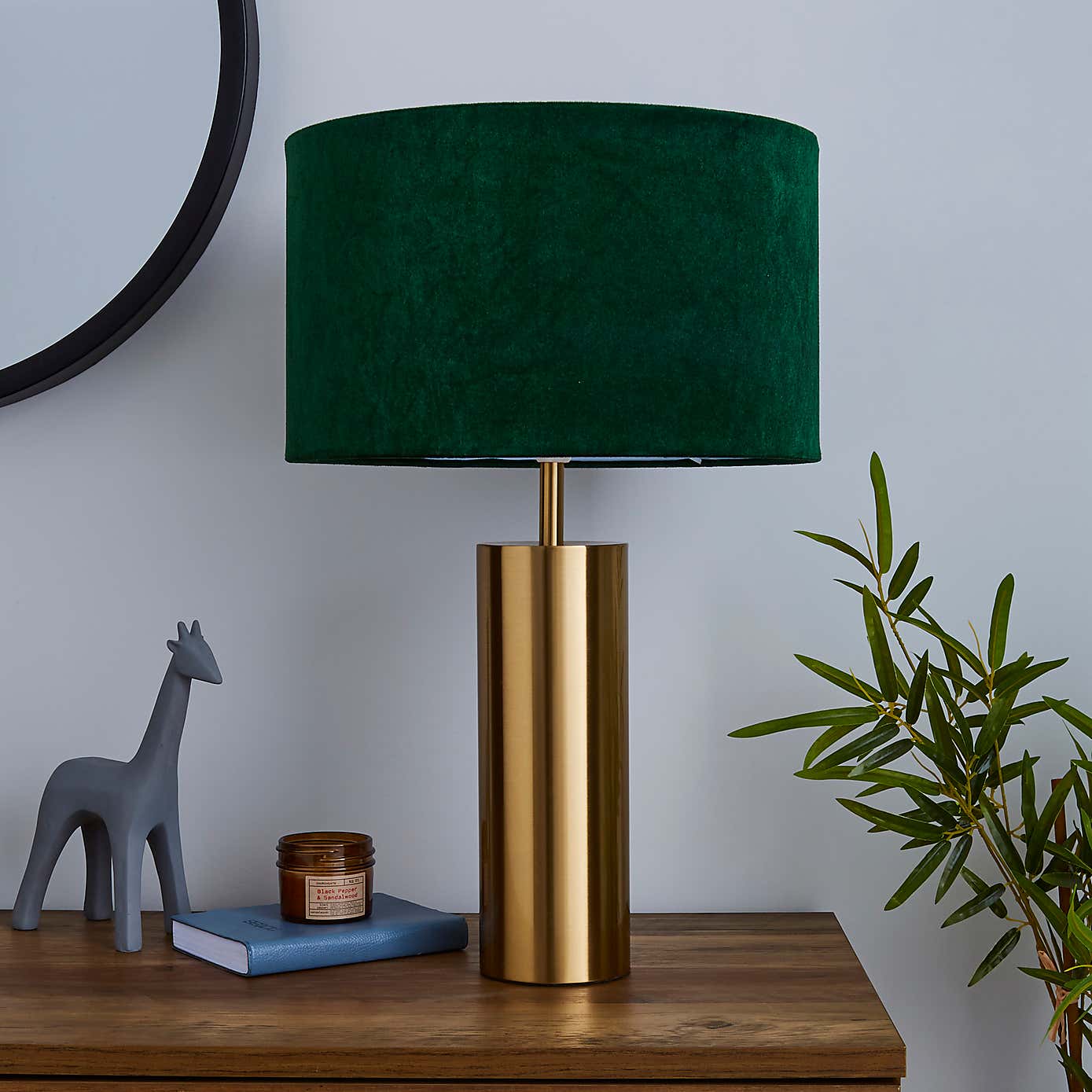 Nesa Brushed Gold and Green Velvet Touch Dimmable Table Lamp