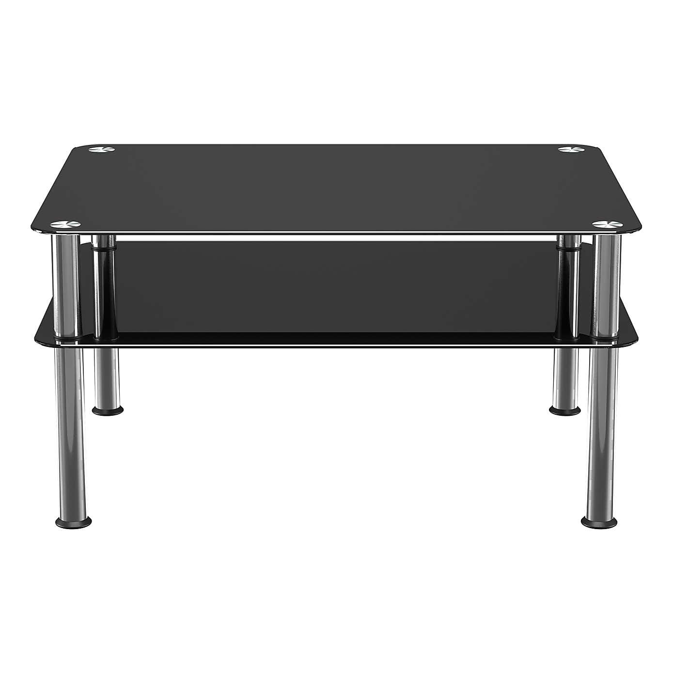AVF Large Coffee Table, Black Glass with Chrome Legs