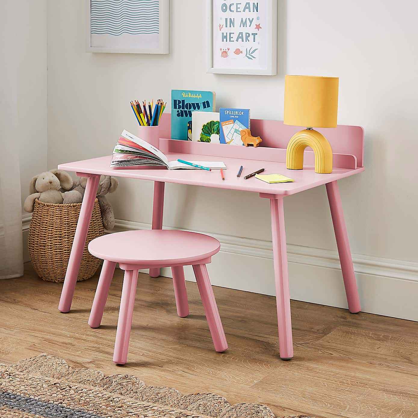 Small White Desk and Stool Set