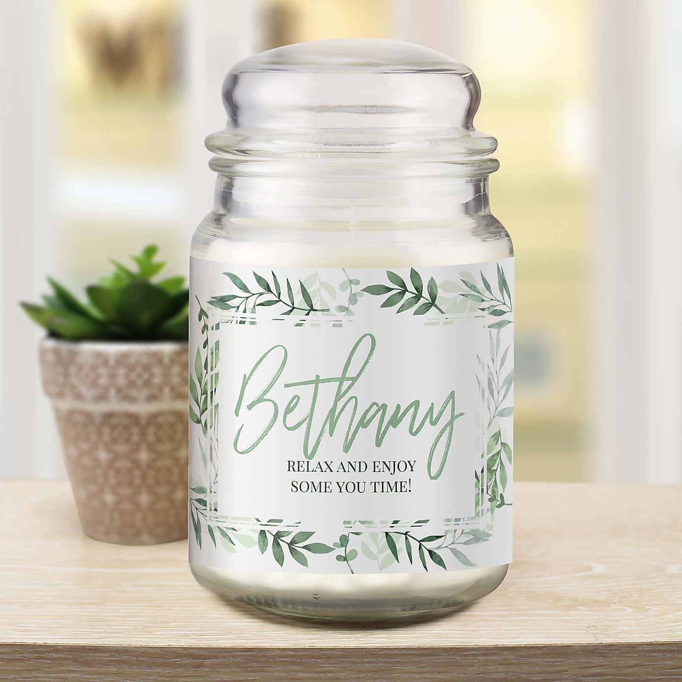 Personalised Botanical Large Lidded Scented Jar Candle