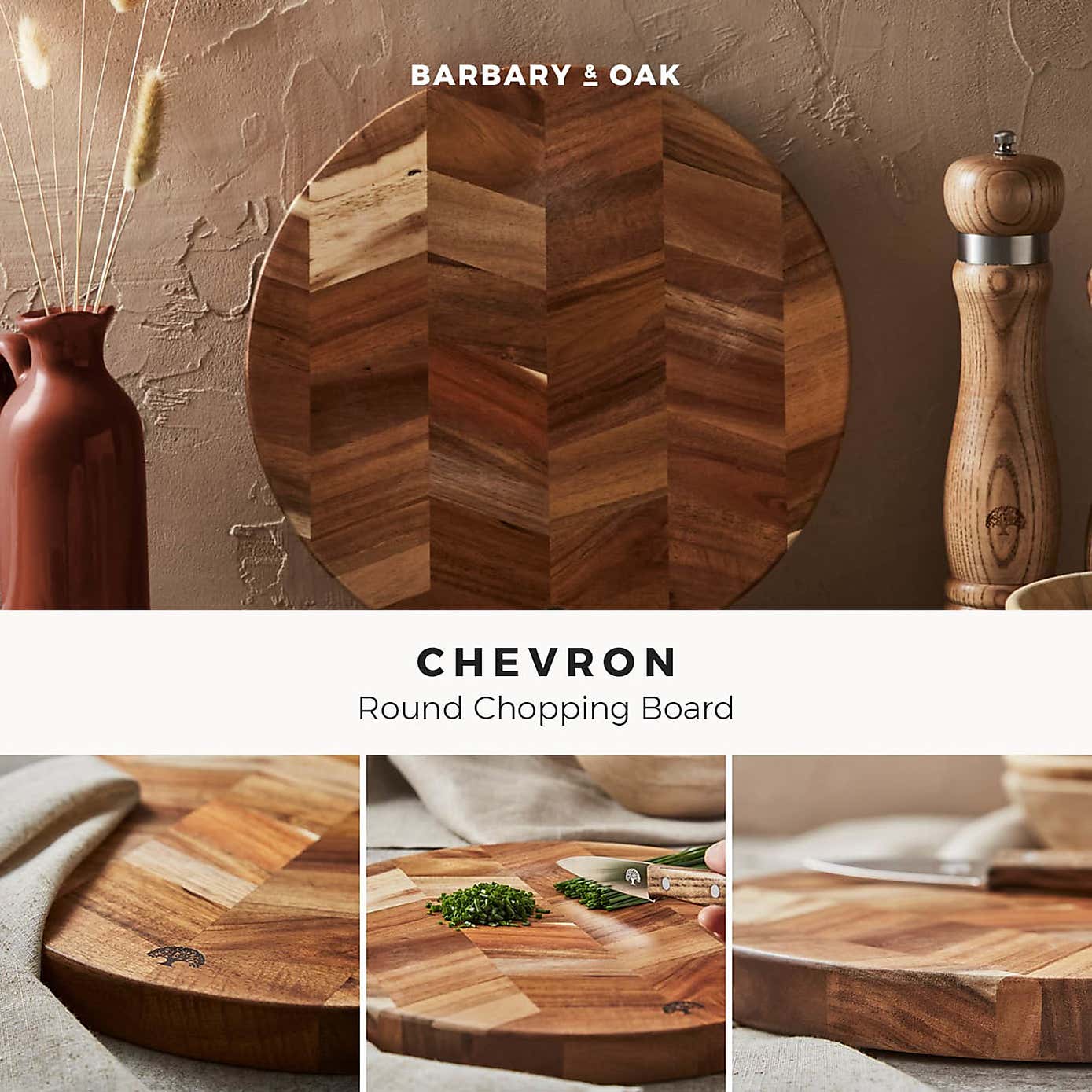 Barbary & Oak Acacia Wood Round Chopping Board