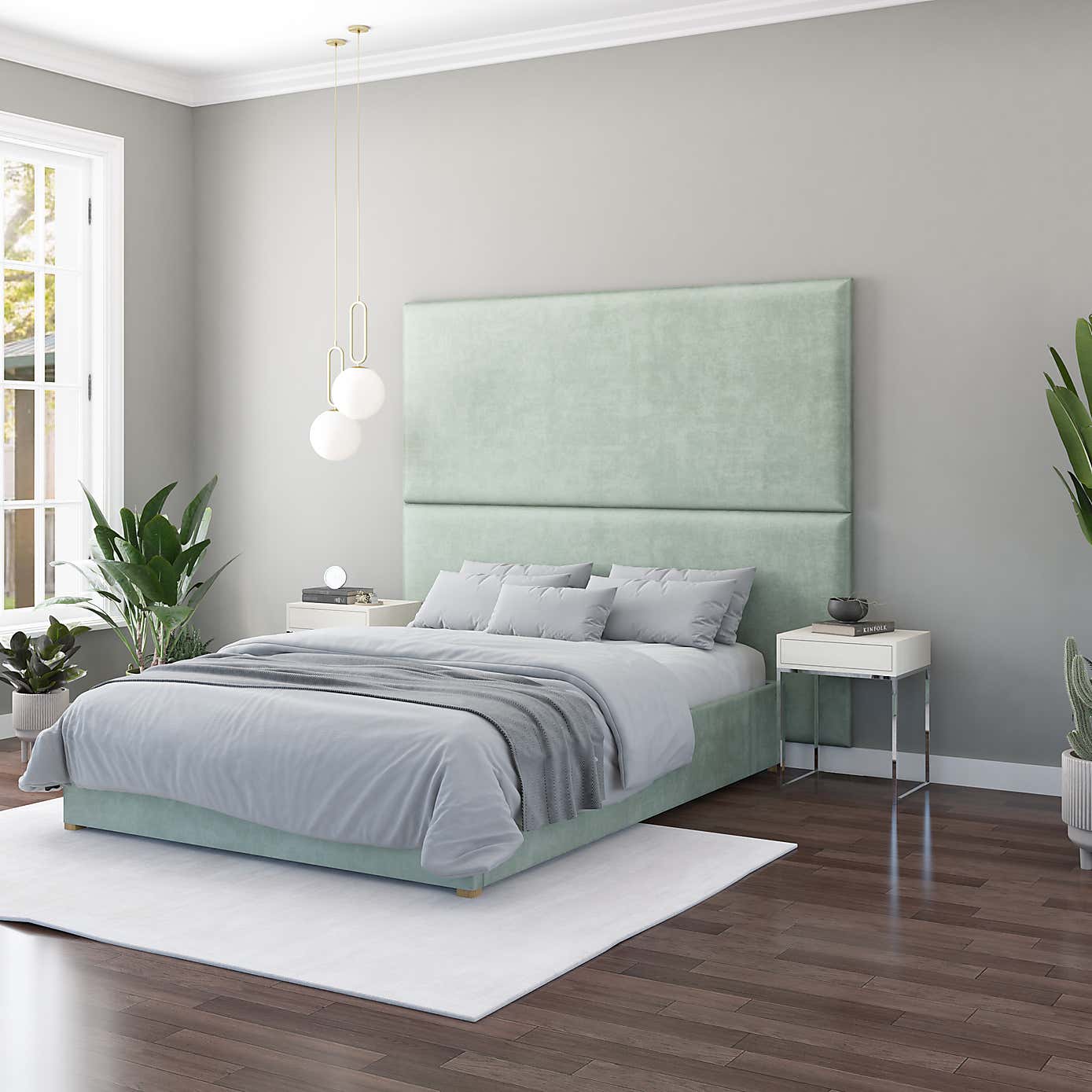 Hanging Wall Panel Dual Mount Plush Velvet Headboard