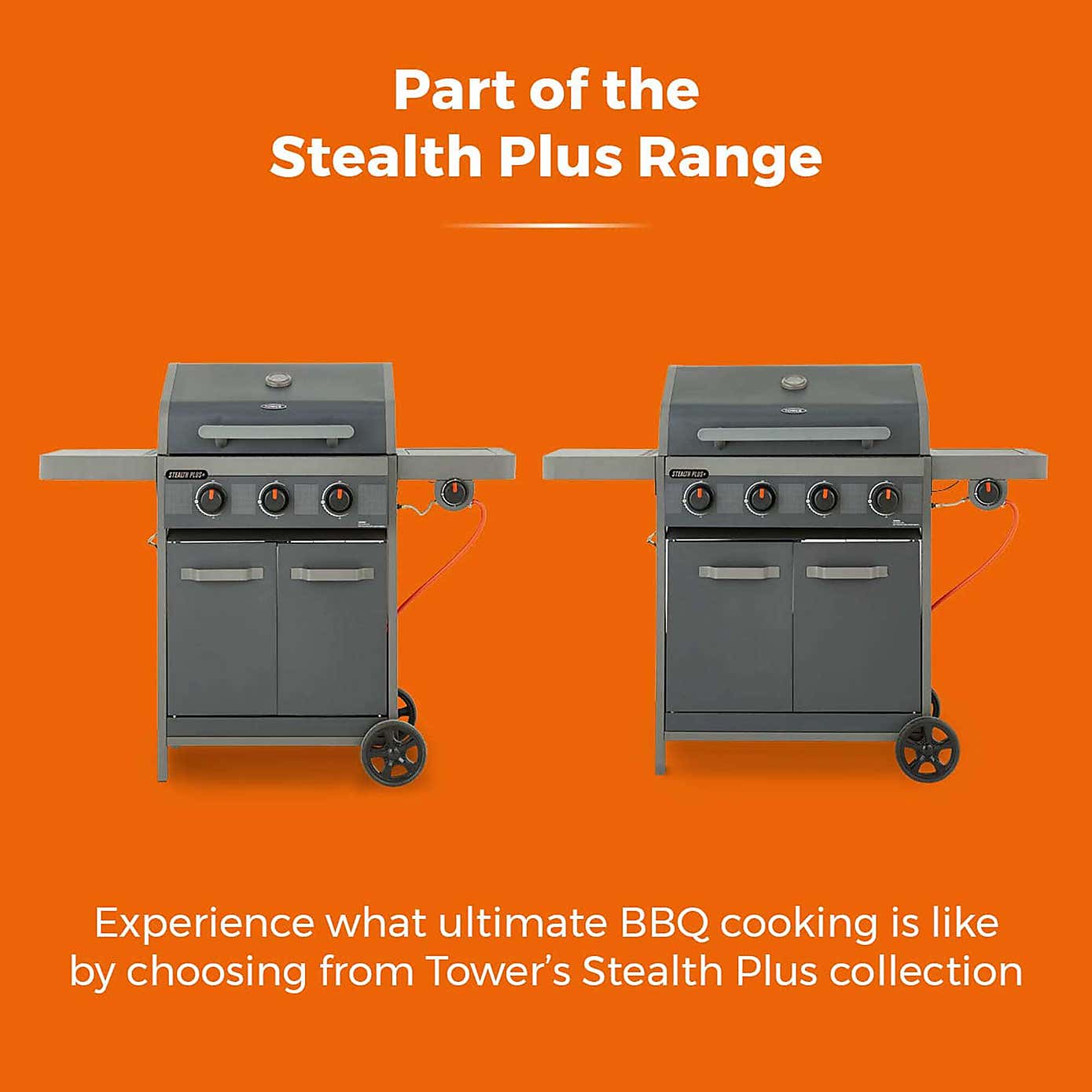 Tower Stealth Plus Three Burner Gas BBQ with Side Burner, Black Steel