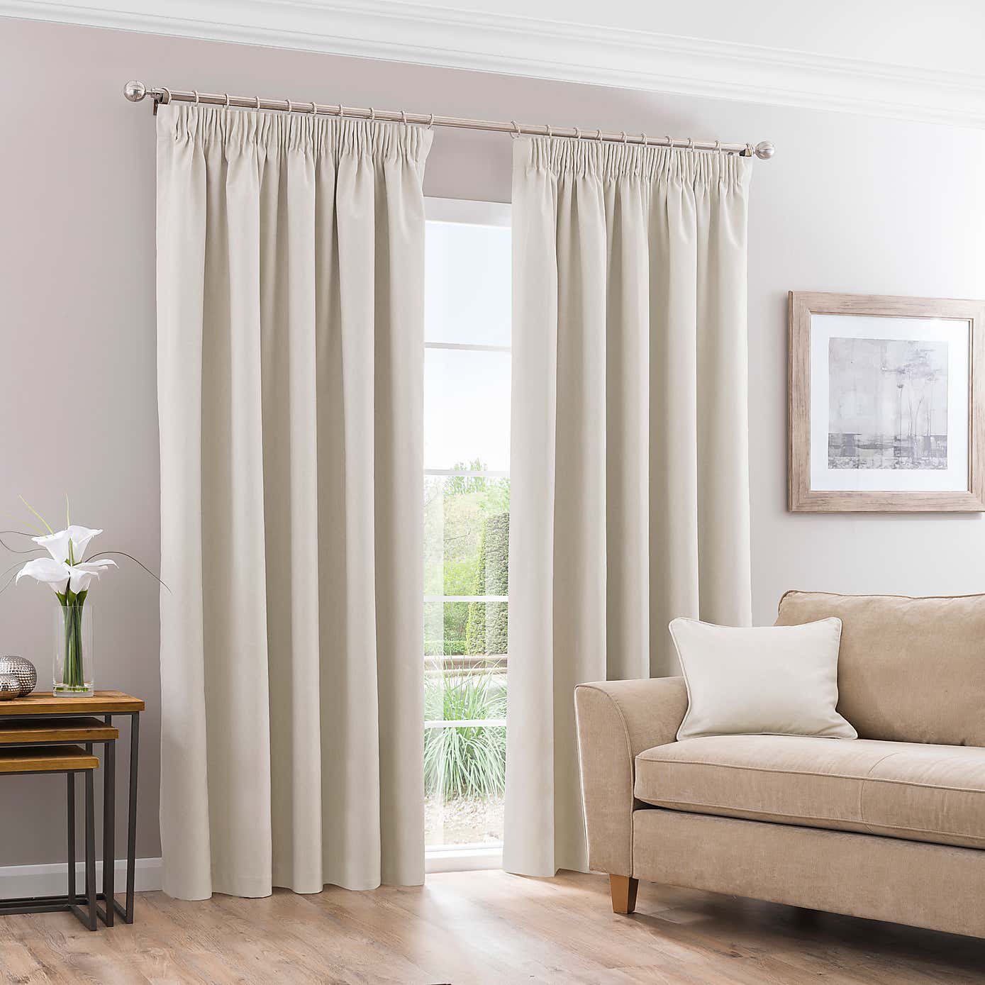 Luna Brushed Blackout Pencil Pleat Curtains