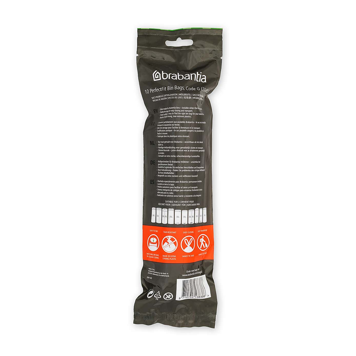 Brabantia PerfectFit Pack of 10 Bin Bags, Code G, 23-30L