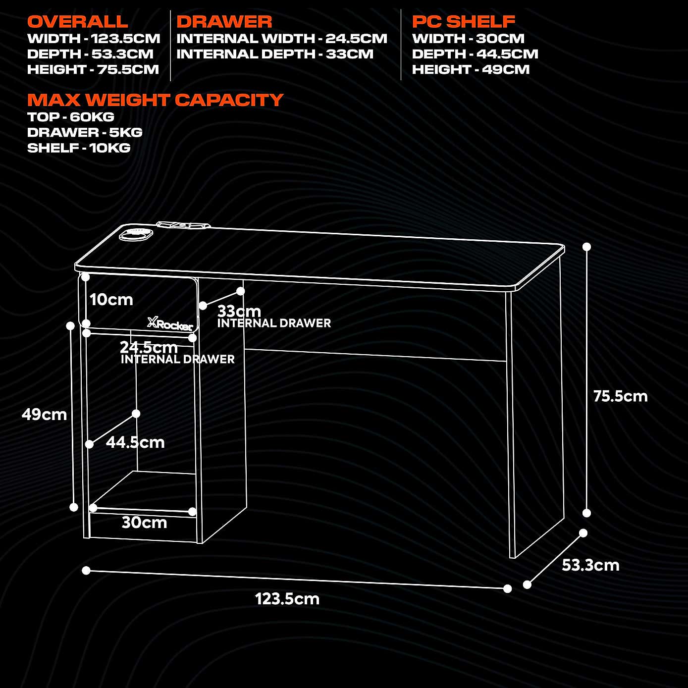 X Rocker White Carbon Tek Gaming Desk with Wireless Charging and Neo Fibre LED