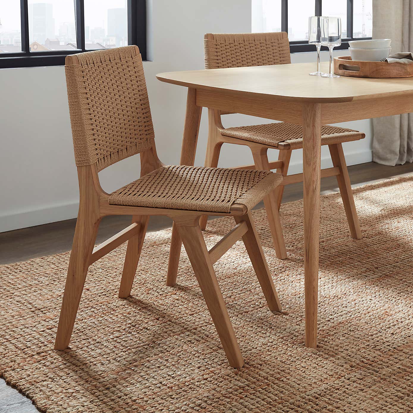 Karla Rectangular Extendable Dining Table with 4 Cordella Natural Oak Dining Chairs